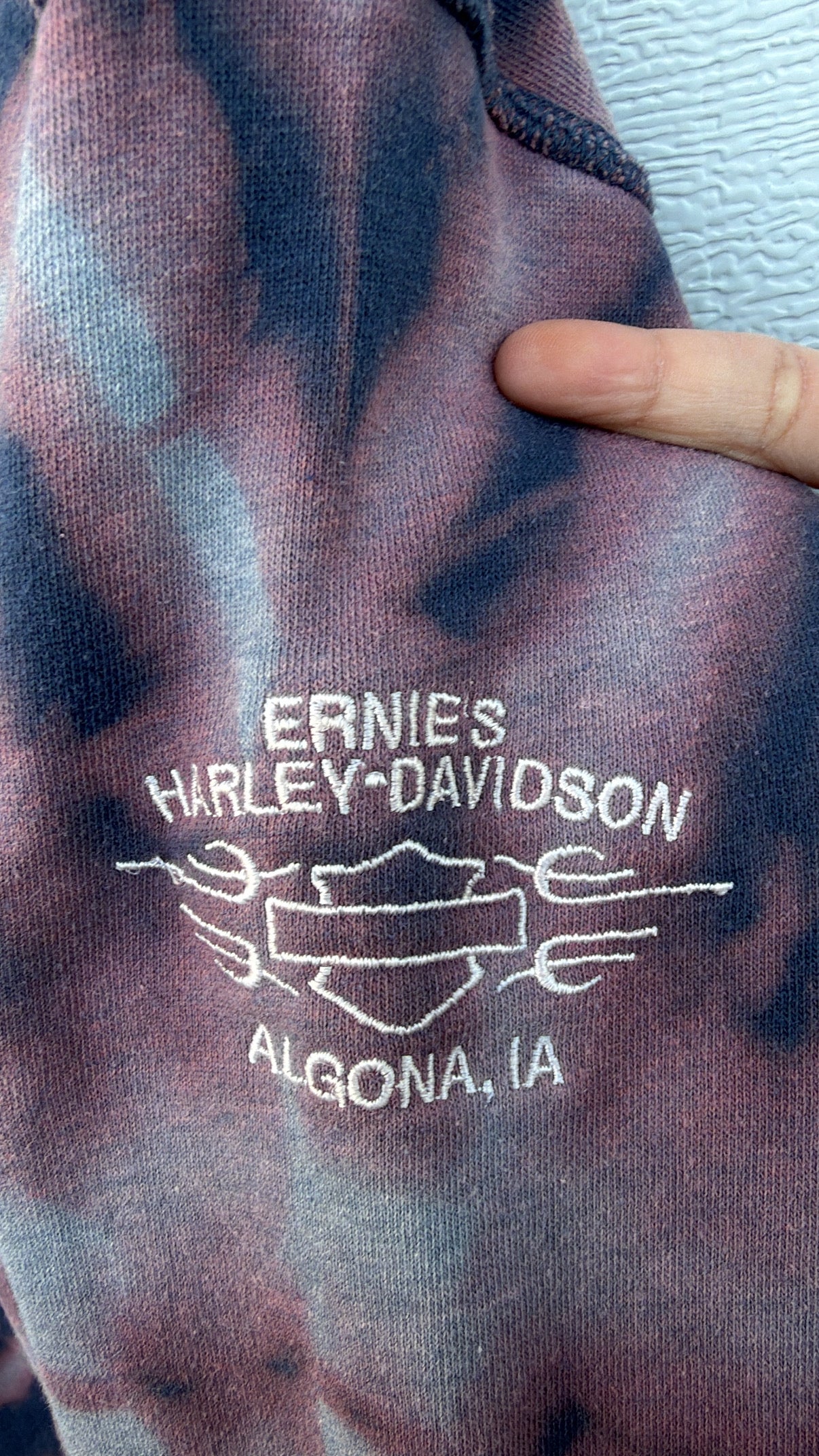 2000s Harley Embroidered Bleach Dye Hoodie - M (Oversized)