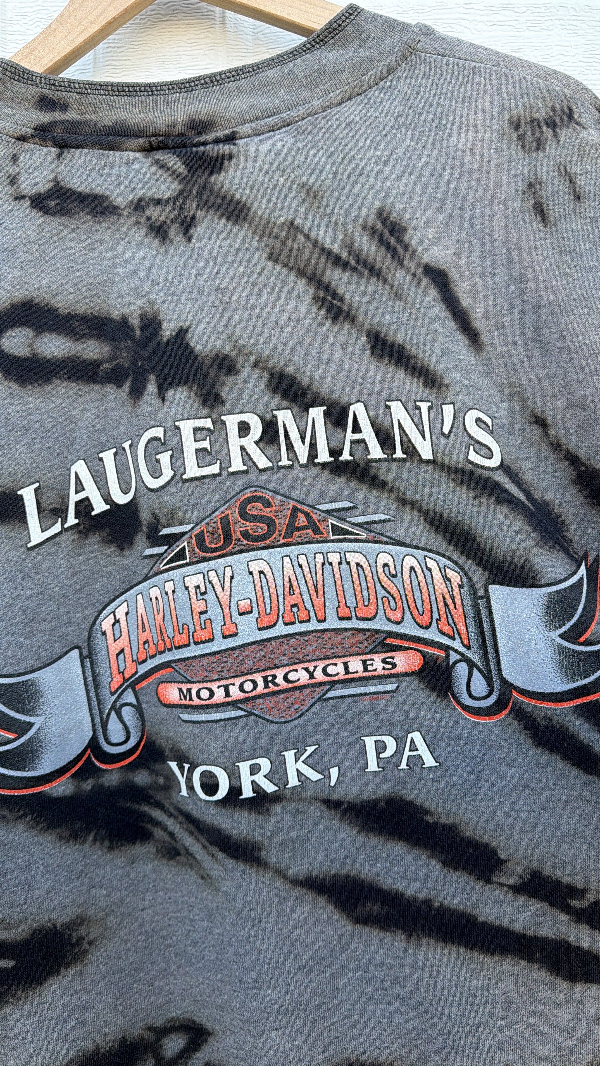 1998 Harley Button Bleach Dye Crewneck - L
