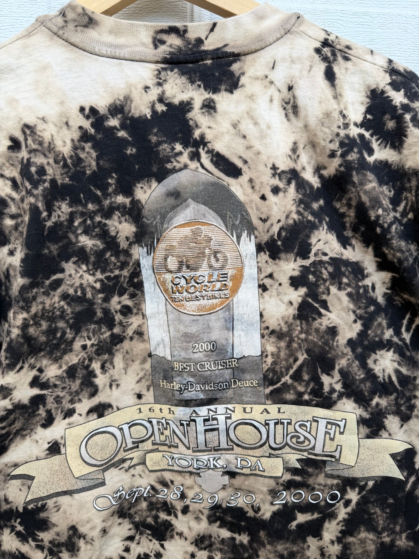 2000 Harley 'Deuce is Wild' Winning Hand Bleach Dye Tee - L