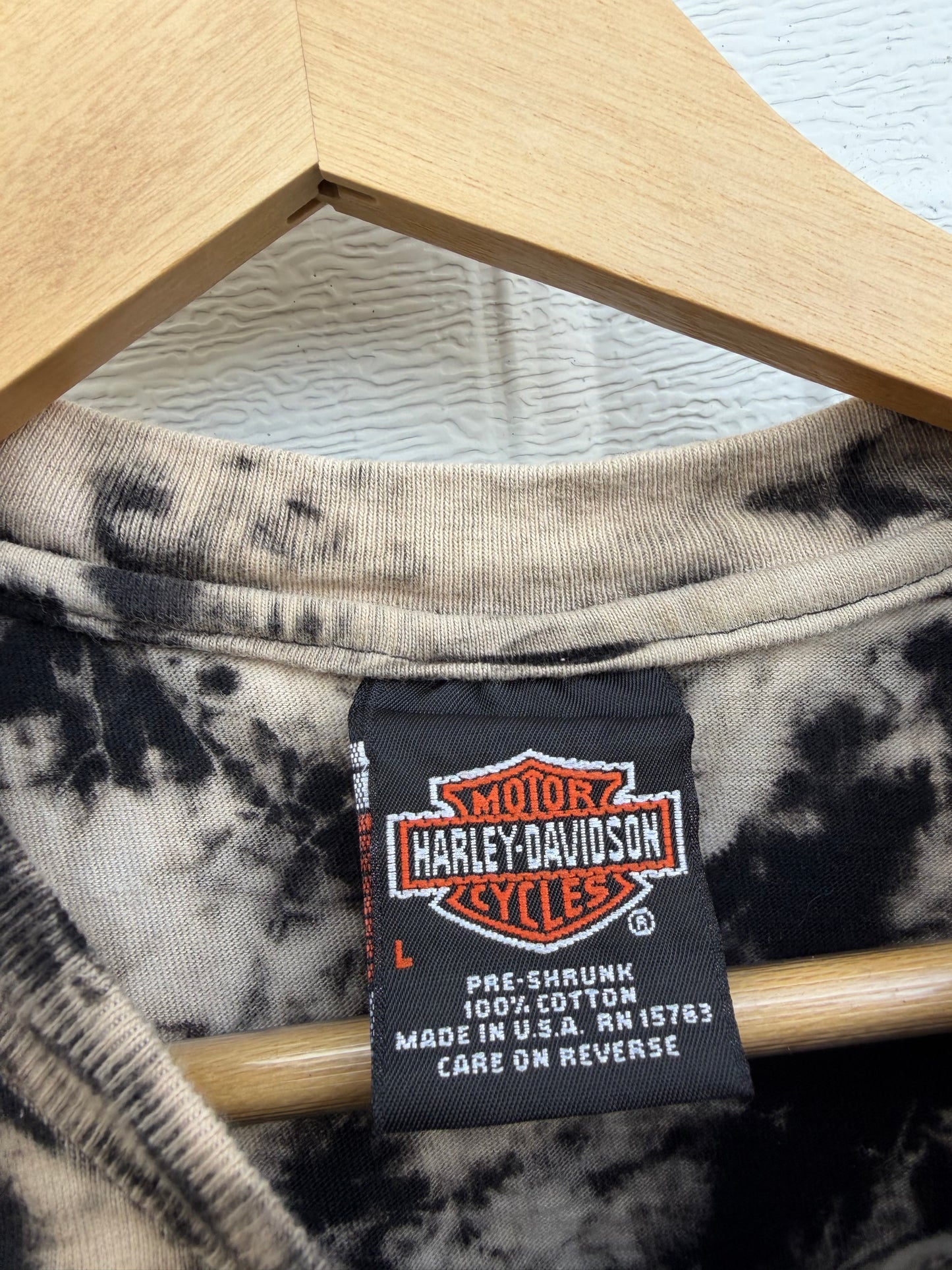 2000 Harley 'Deuce is Wild' Winning Hand Pocket Bleach Dye Tee - L
