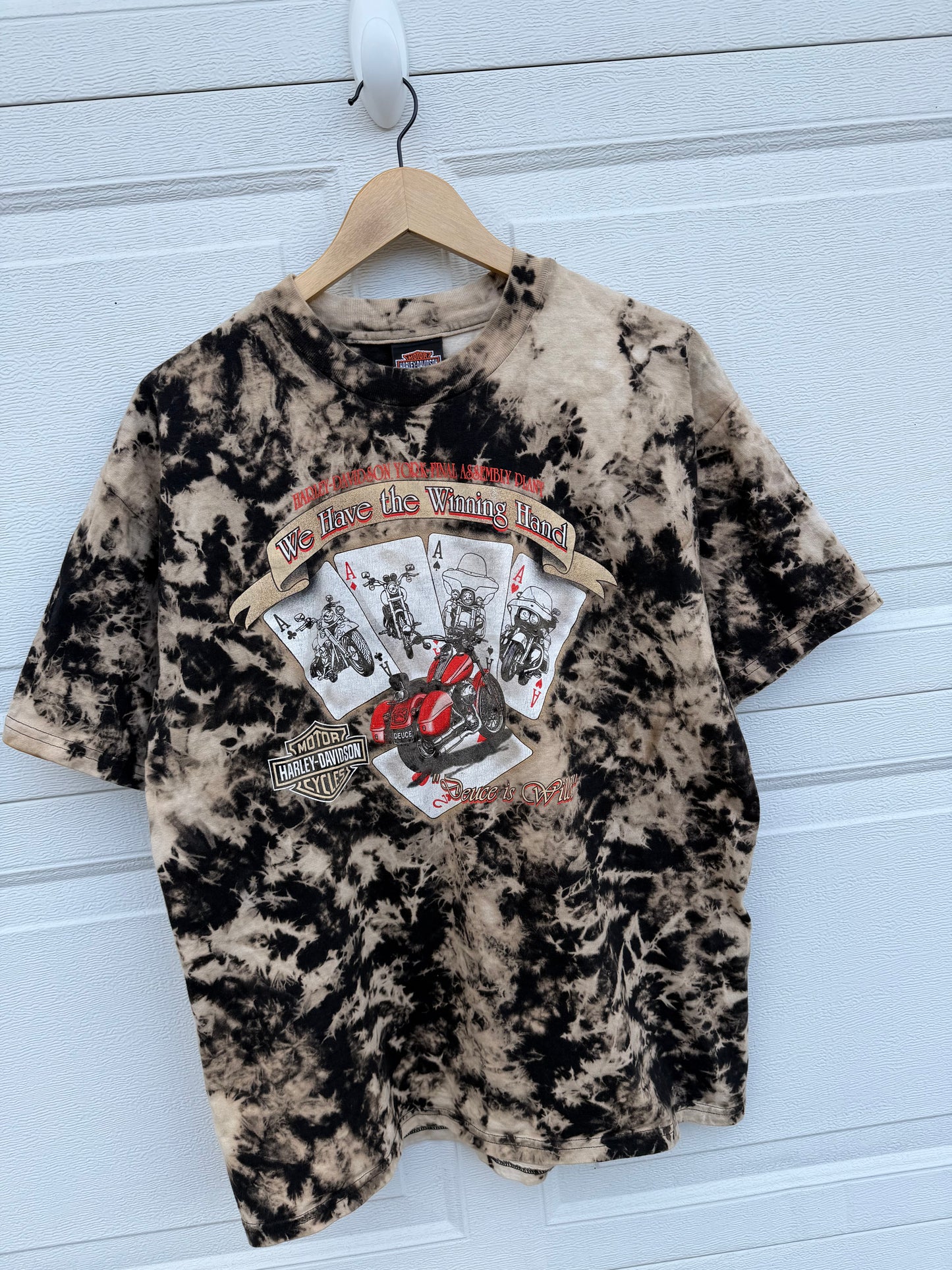 2000 Harley 'Deuce is Wild' Winning Hand Bleach Dye Tee - L
