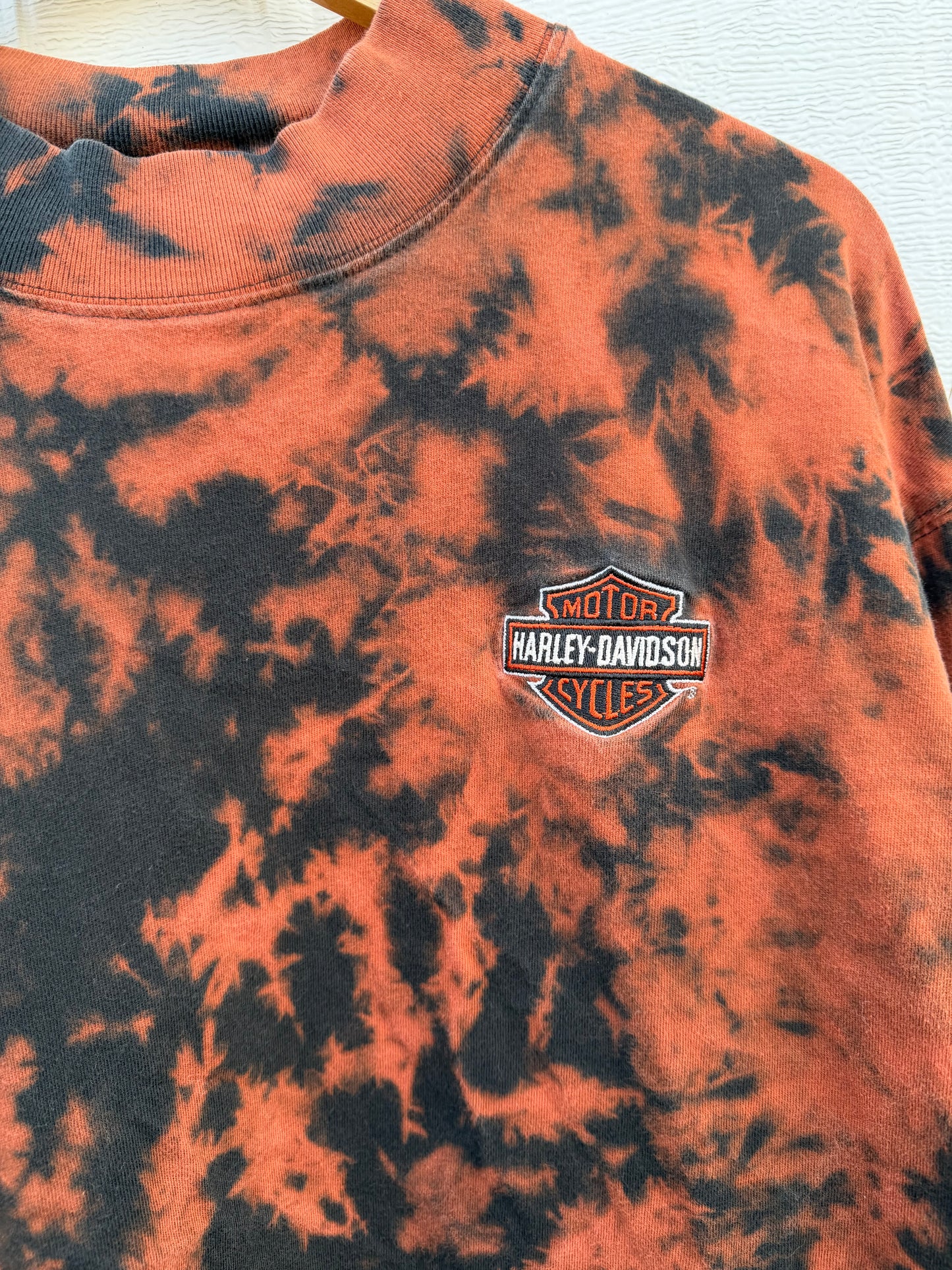 2000 Harley Mockneck Embroidered Bleach Dye Long Sleeve - XL