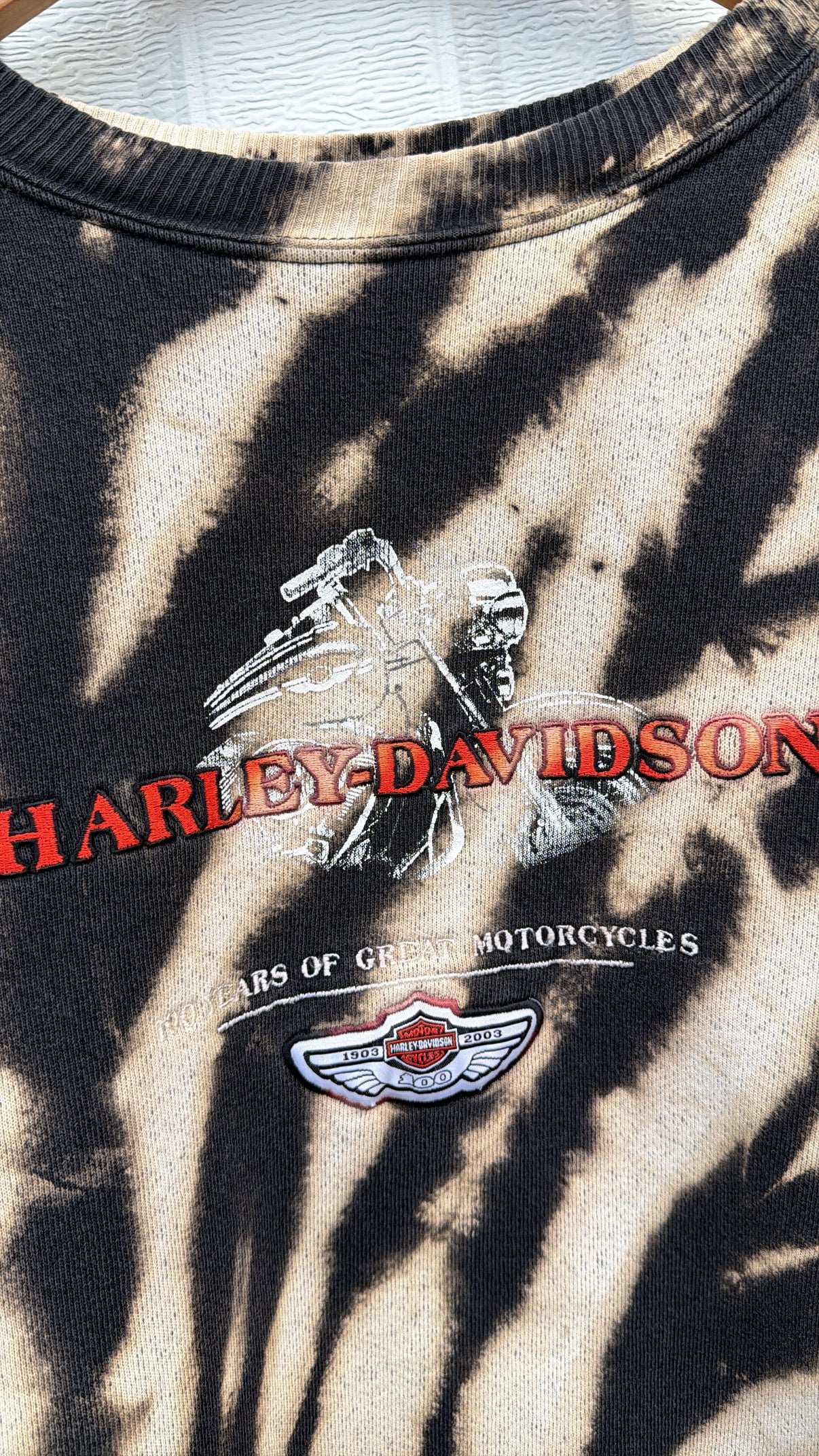 2003 Harley 100 Years Embroidered Bleach Dye Crewneck - 3XL