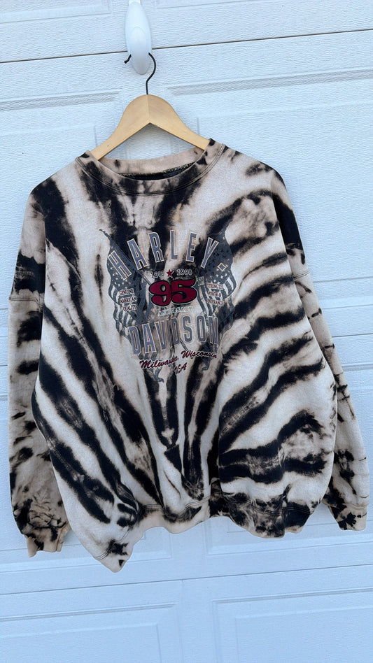1998 Harley 95 Years Embroidered Bleach Dye Crewneck - XL
