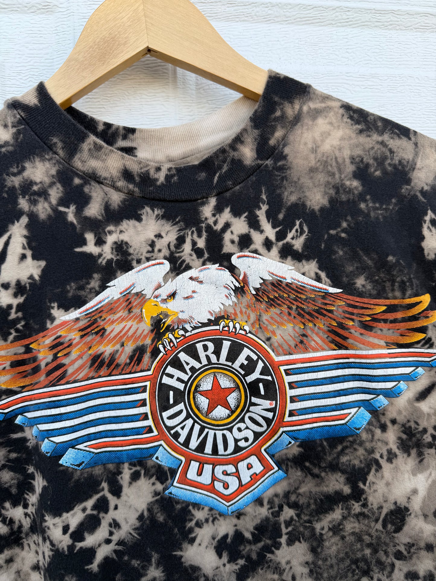 90s Harley Eagle Bleach Dye Tee - L