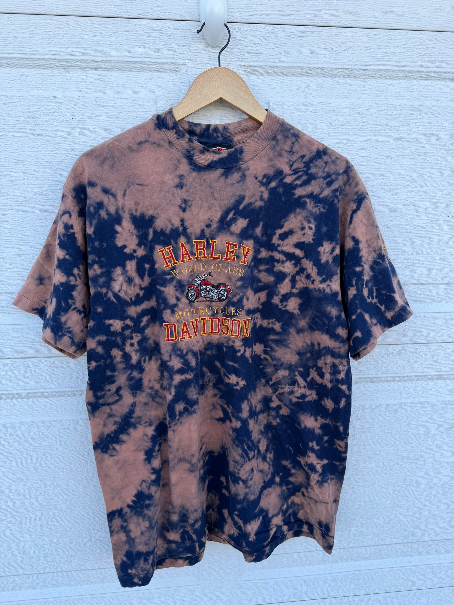 90s Harley Embroidered Bleach Dye Tee - L (Oversized)