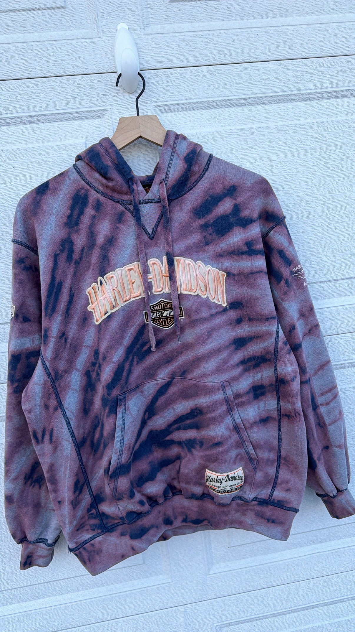2000s Harley Embroidered Bleach Dye Hoodie - M (Oversized)