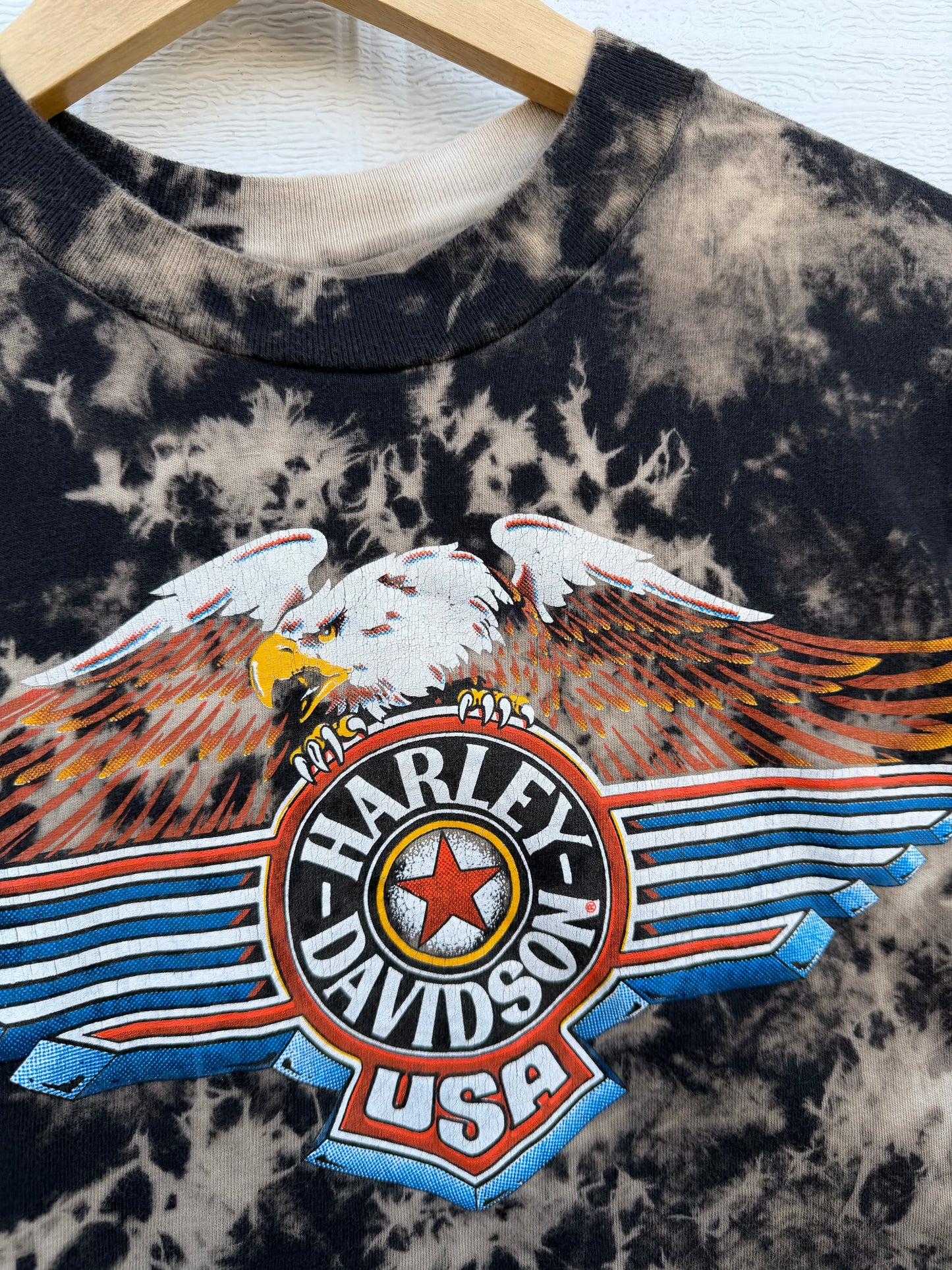 90s Harley Eagle Bleach Dye Tee - L