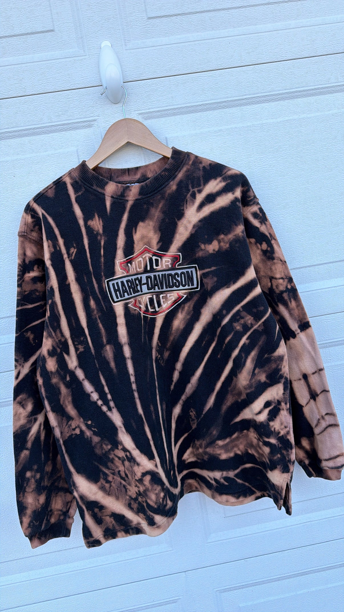 2000s Harley Embroidered Bleach Dye Crewneck - L