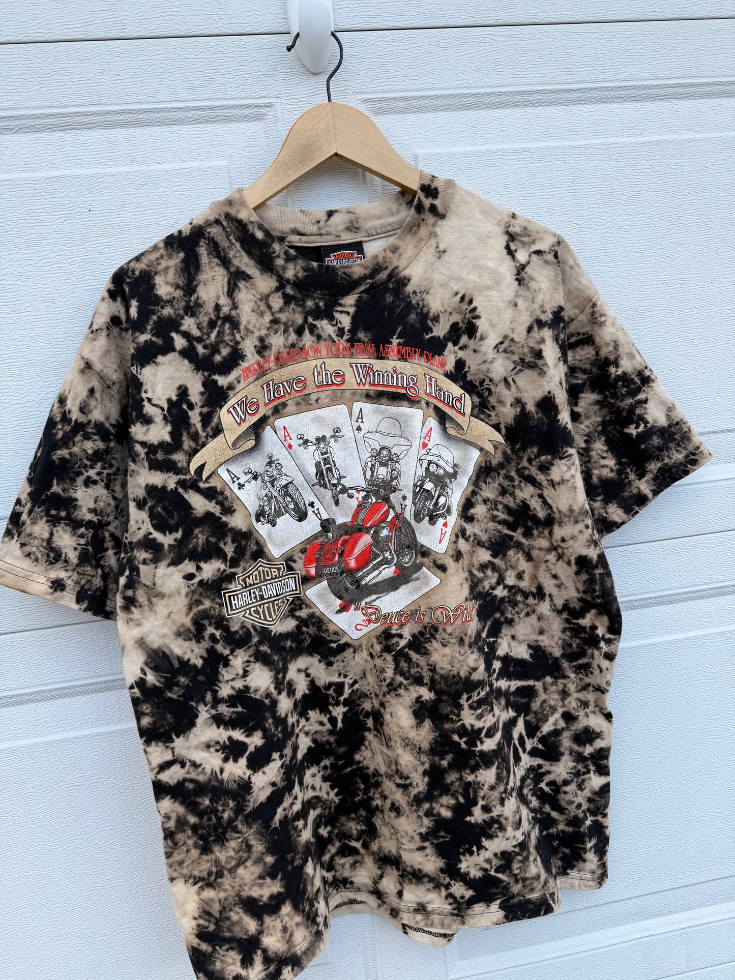 2000 Harley 'Deuce is Wild' Winning Hand Bleach Dye Tee - L