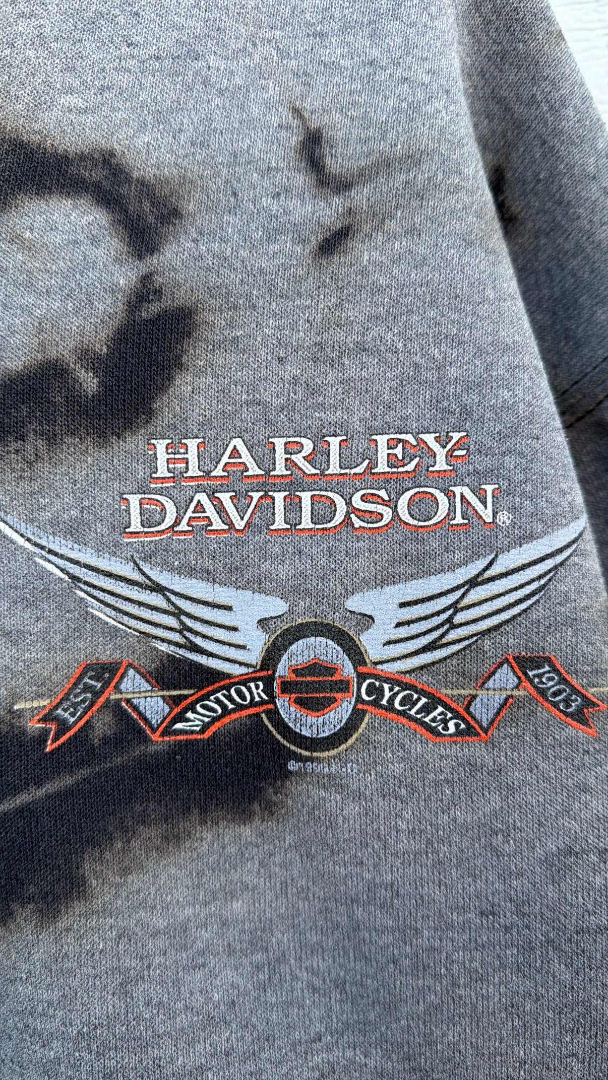 1998 Harley Button Bleach Dye Crewneck - L