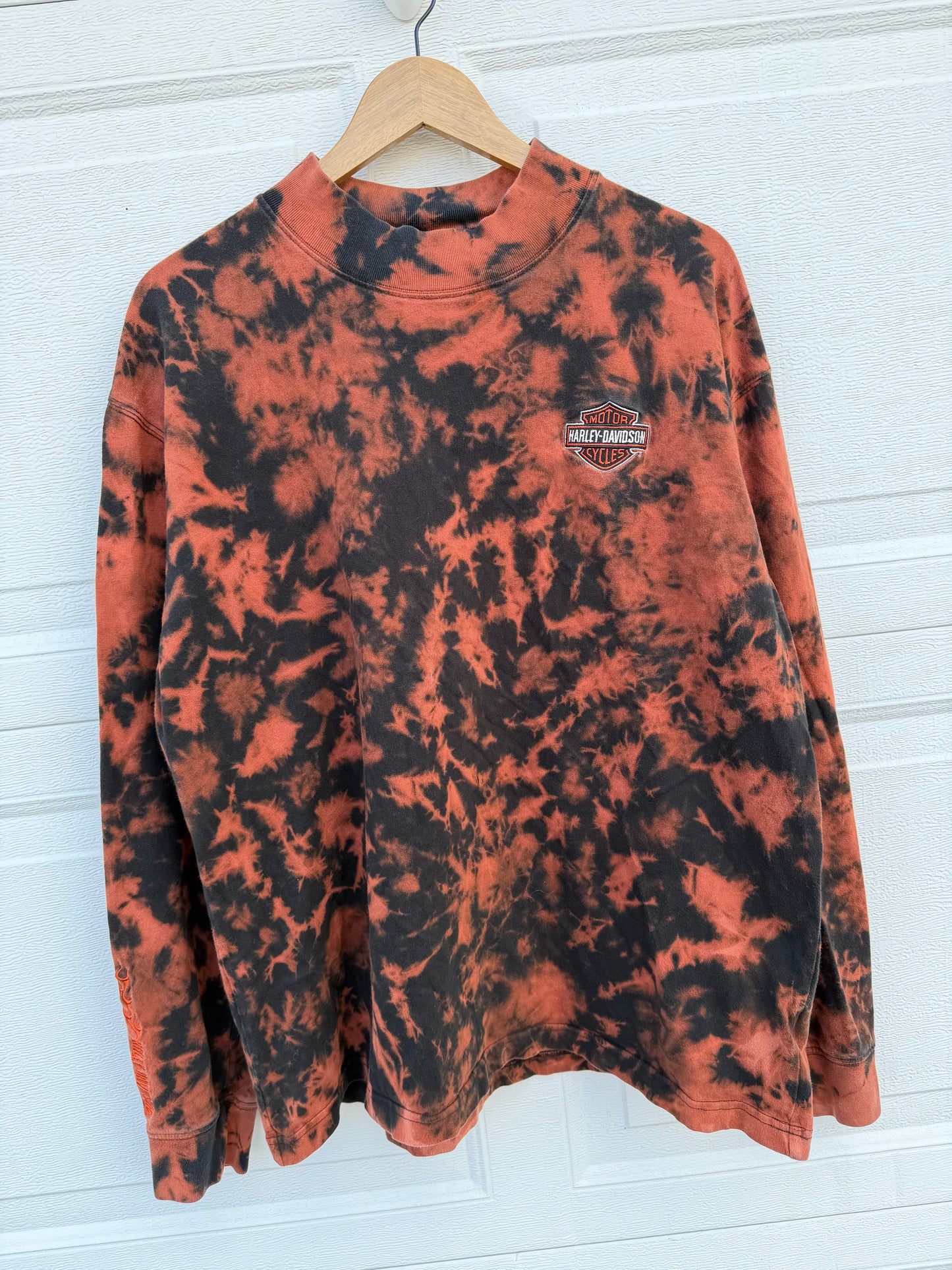 2000 Harley Mockneck Embroidered Bleach Dye Long Sleeve - XL