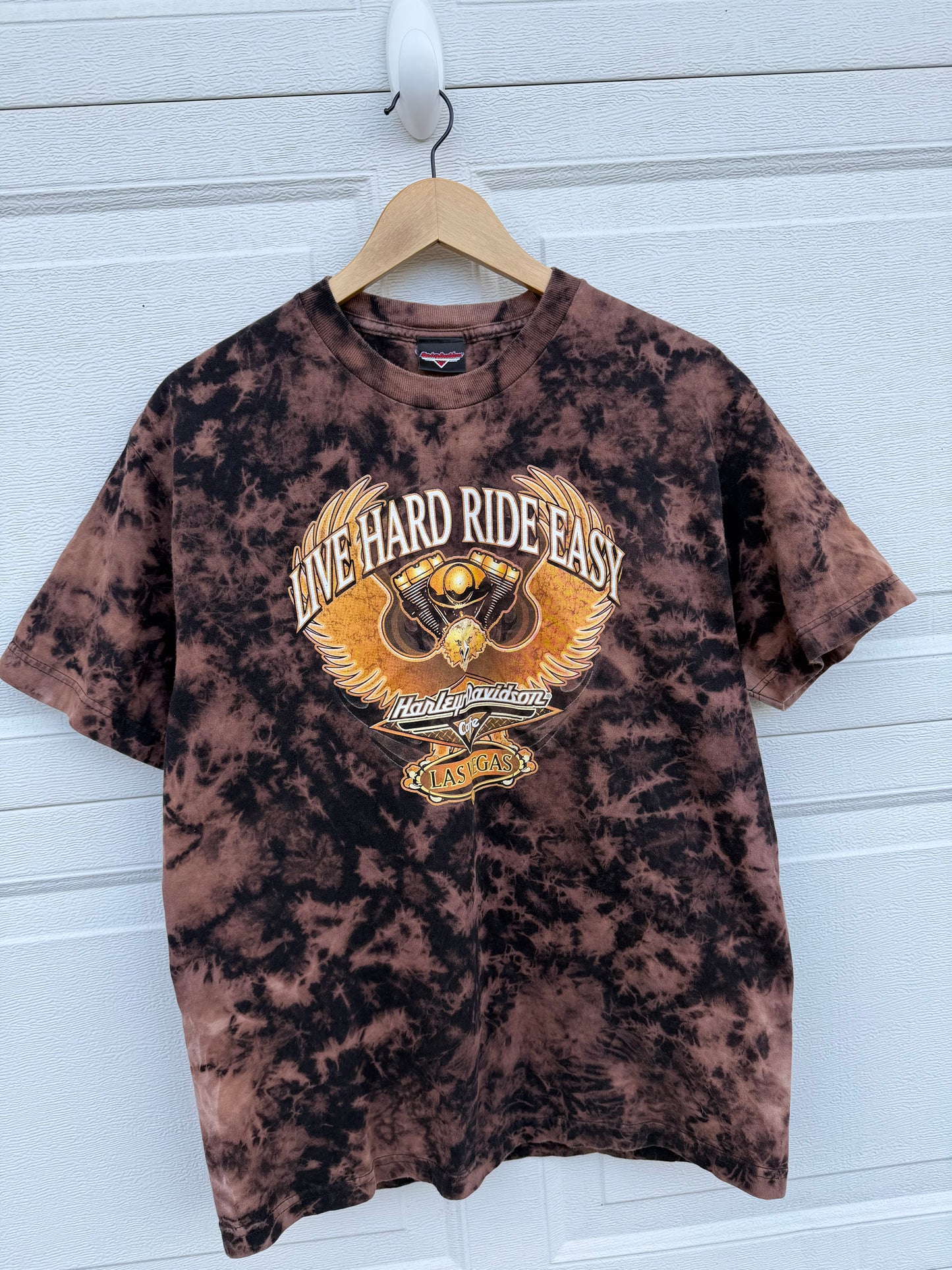 90s Harley Las Vegas Cafe Bleach Dye Tee - L