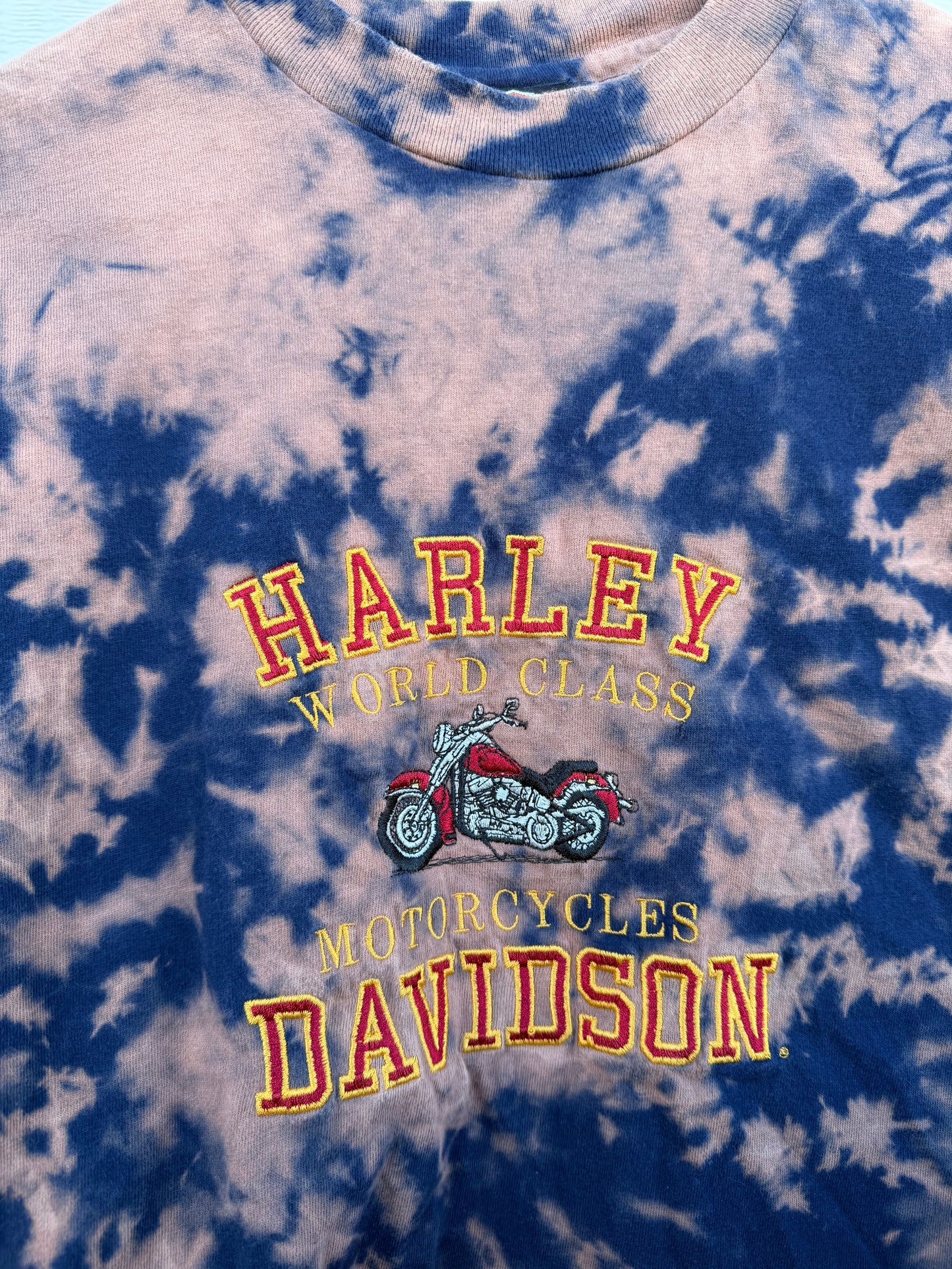 90s Harley Embroidered Bleach Dye Tee - L (Oversized)