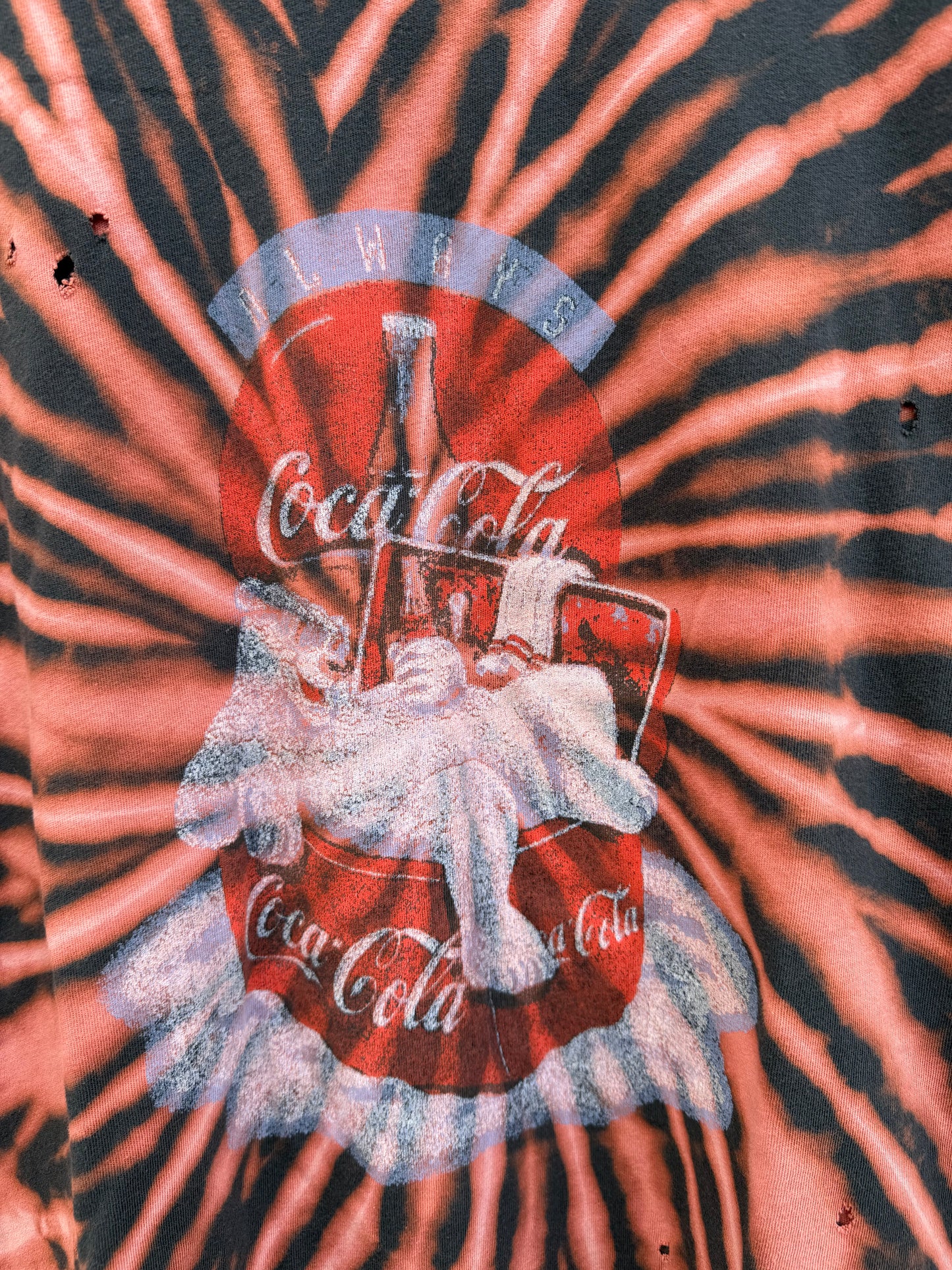 Coca-Cola Polar Bear Distressed Bleach Dye Tee - L