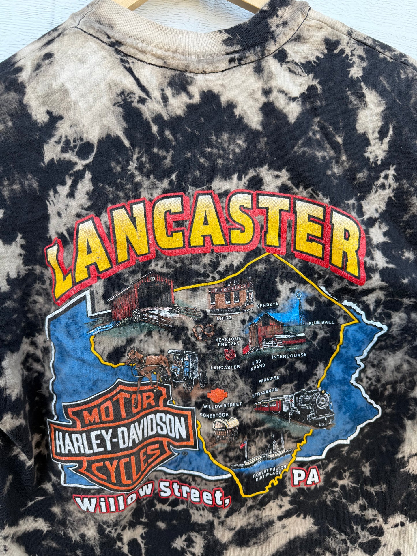 90s Harley Eagle Bleach Dye Tee - L