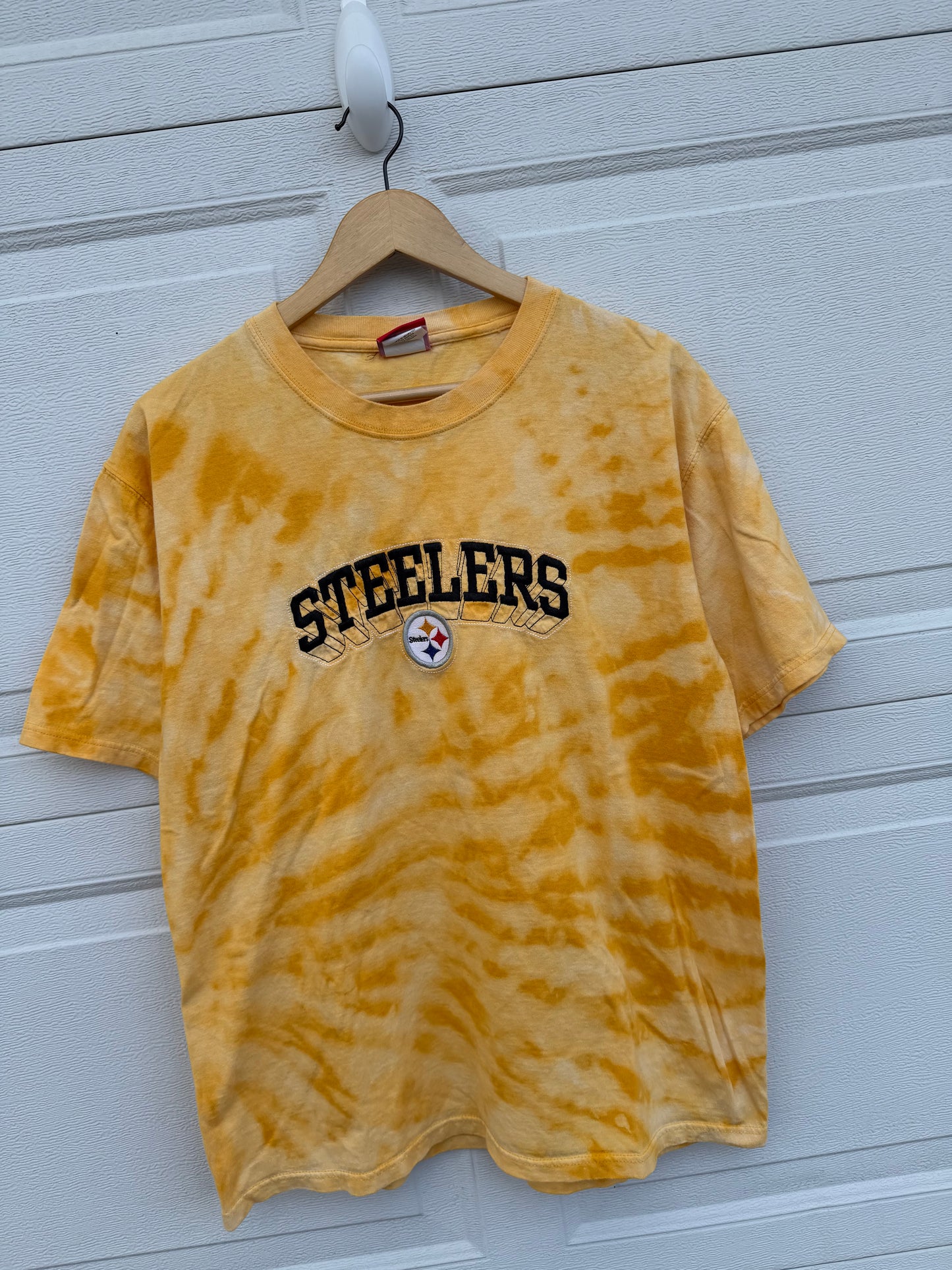 2000s Steelers Embroidered Bleach Dye Tee - L
