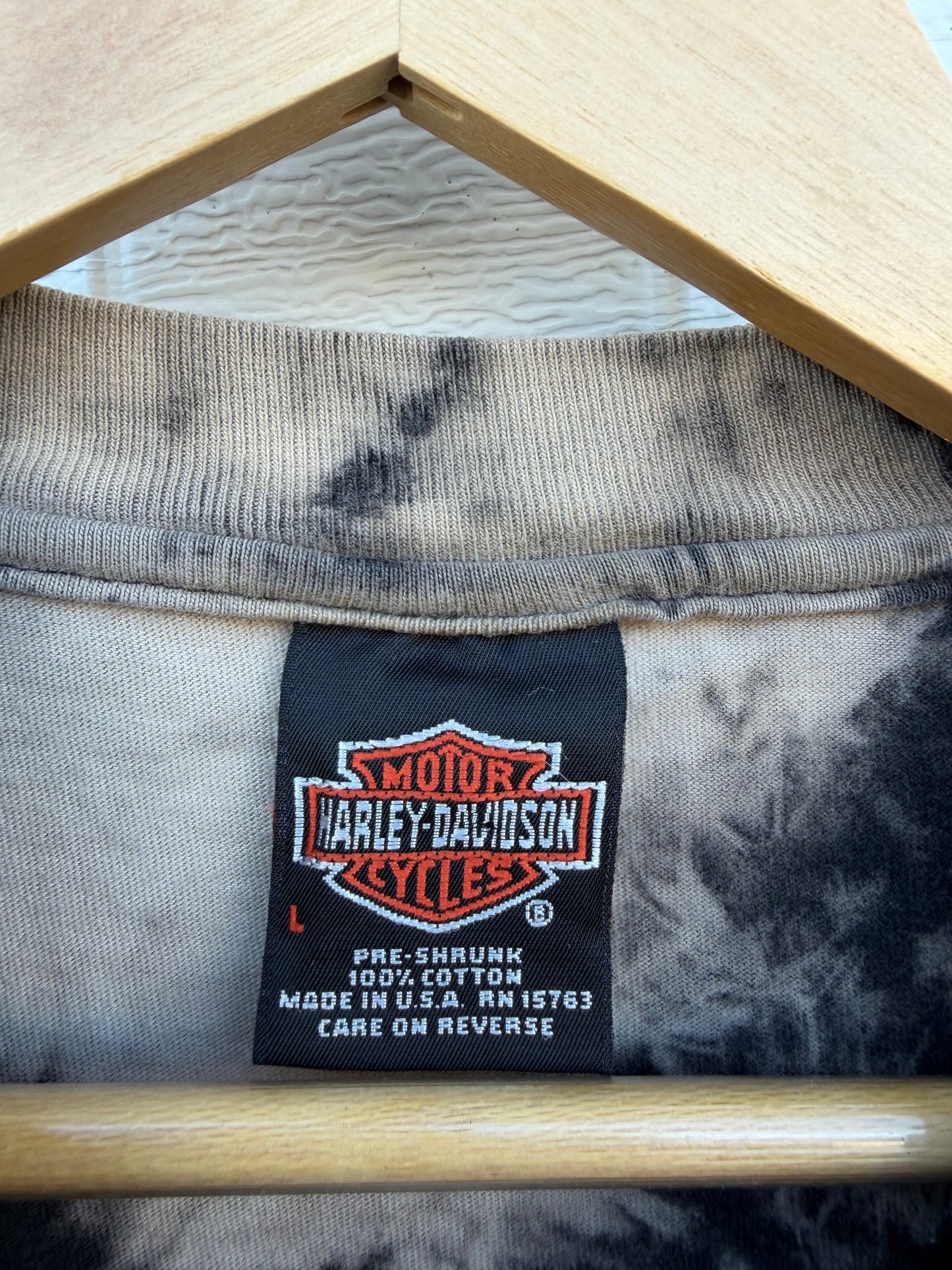 90s Harley 'Well Traveled' Bleach Dye Tee - L