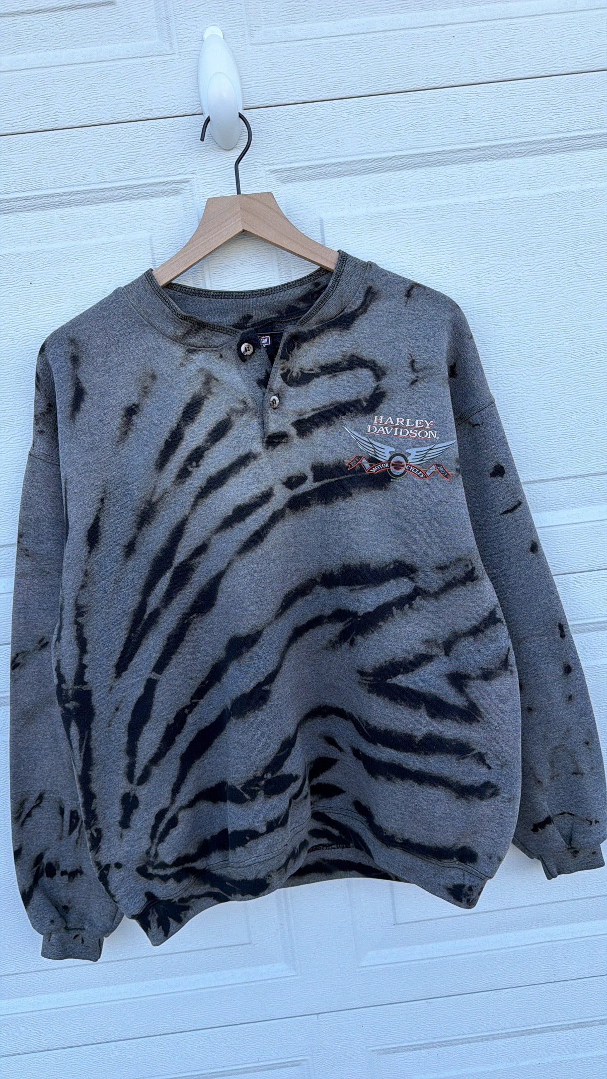 1998 Harley Button Bleach Dye Crewneck - L