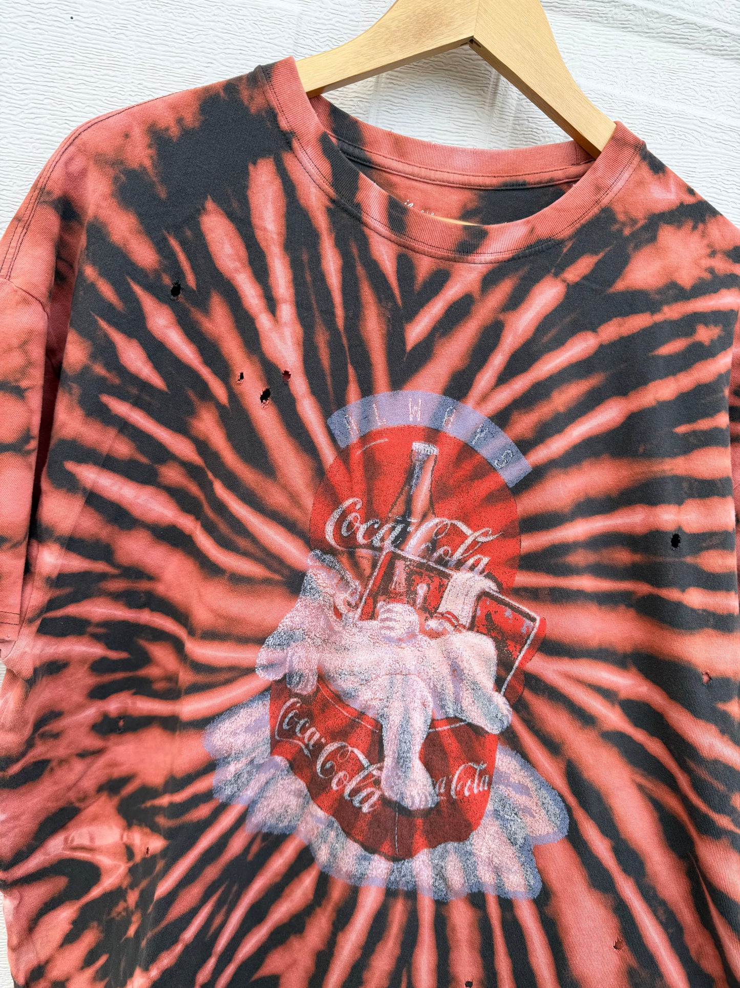 Coca-Cola Polar Bear Distressed Bleach Dye Tee - L