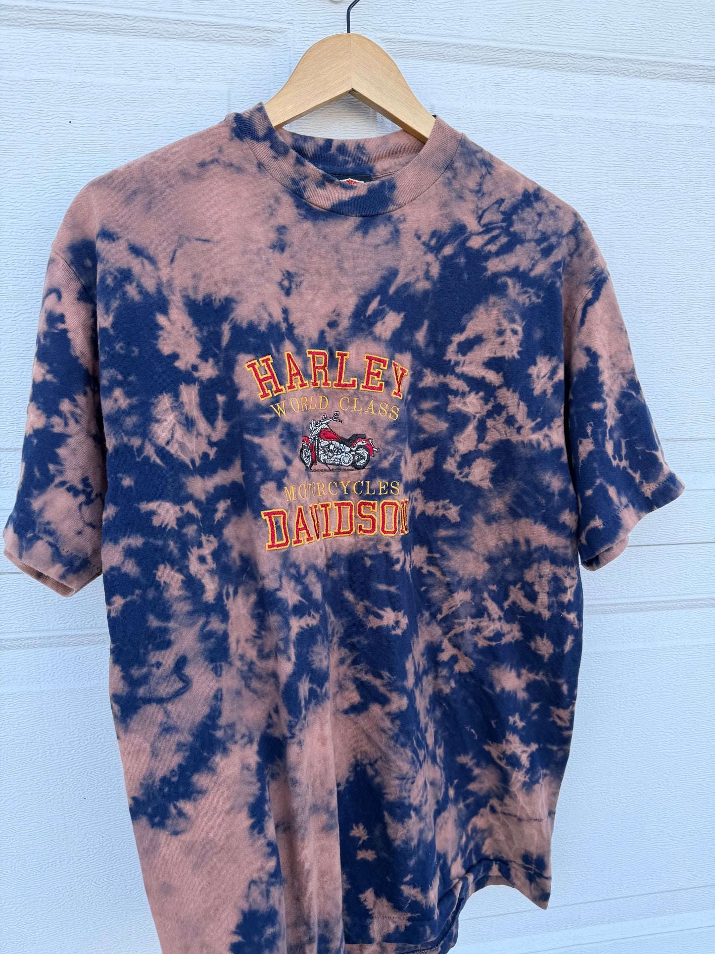 90s Harley Embroidered Bleach Dye Tee - L (Oversized)