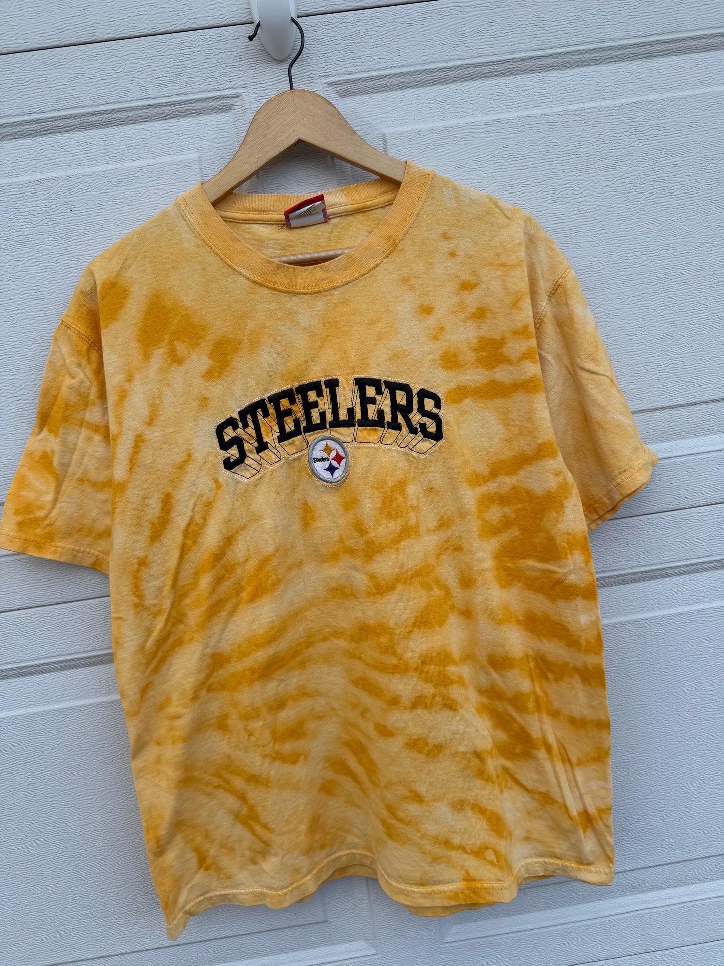 2000s Steelers Embroidered Bleach Dye Tee - L