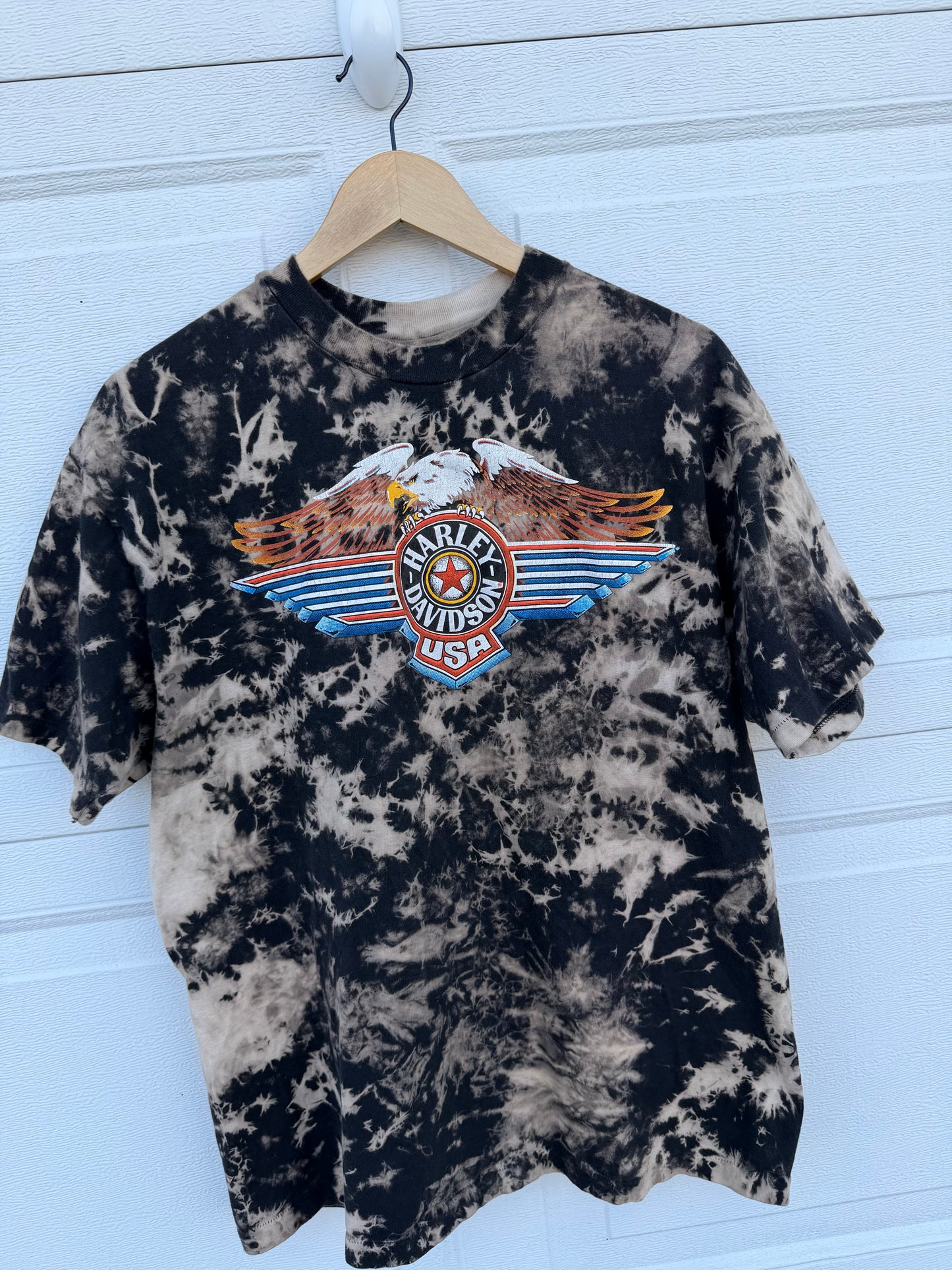90s Harley Eagle Bleach Dye Tee - L