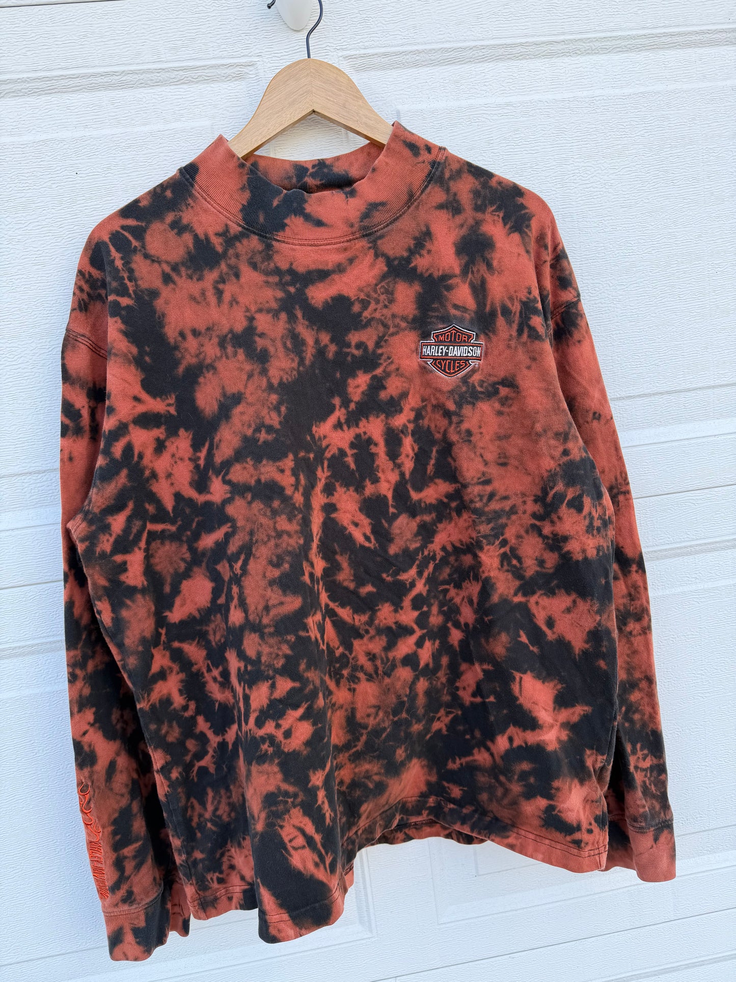 2000 Harley Mockneck Embroidered Bleach Dye Long Sleeve - XL