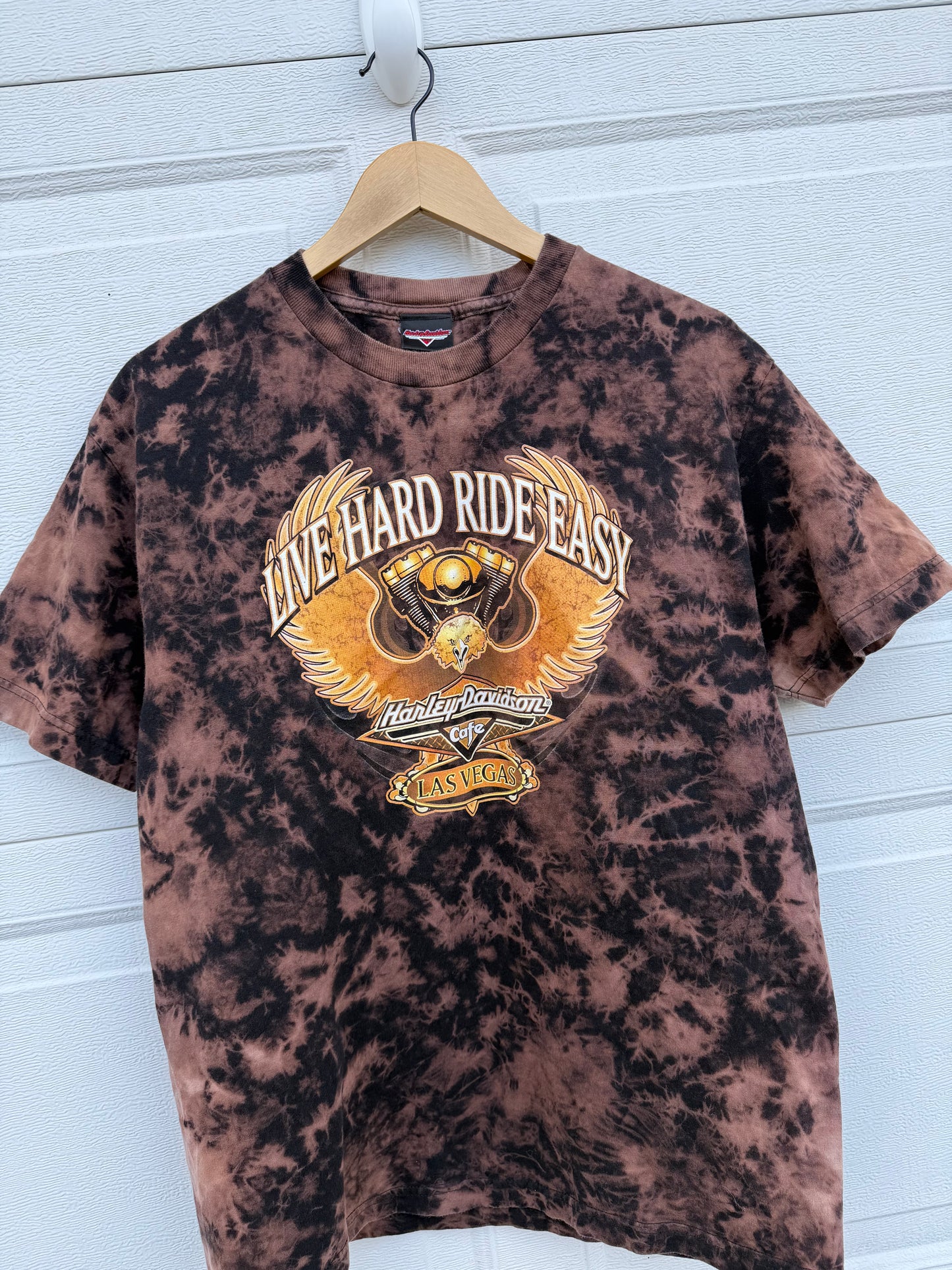90s Harley Las Vegas Cafe Bleach Dye Tee - L