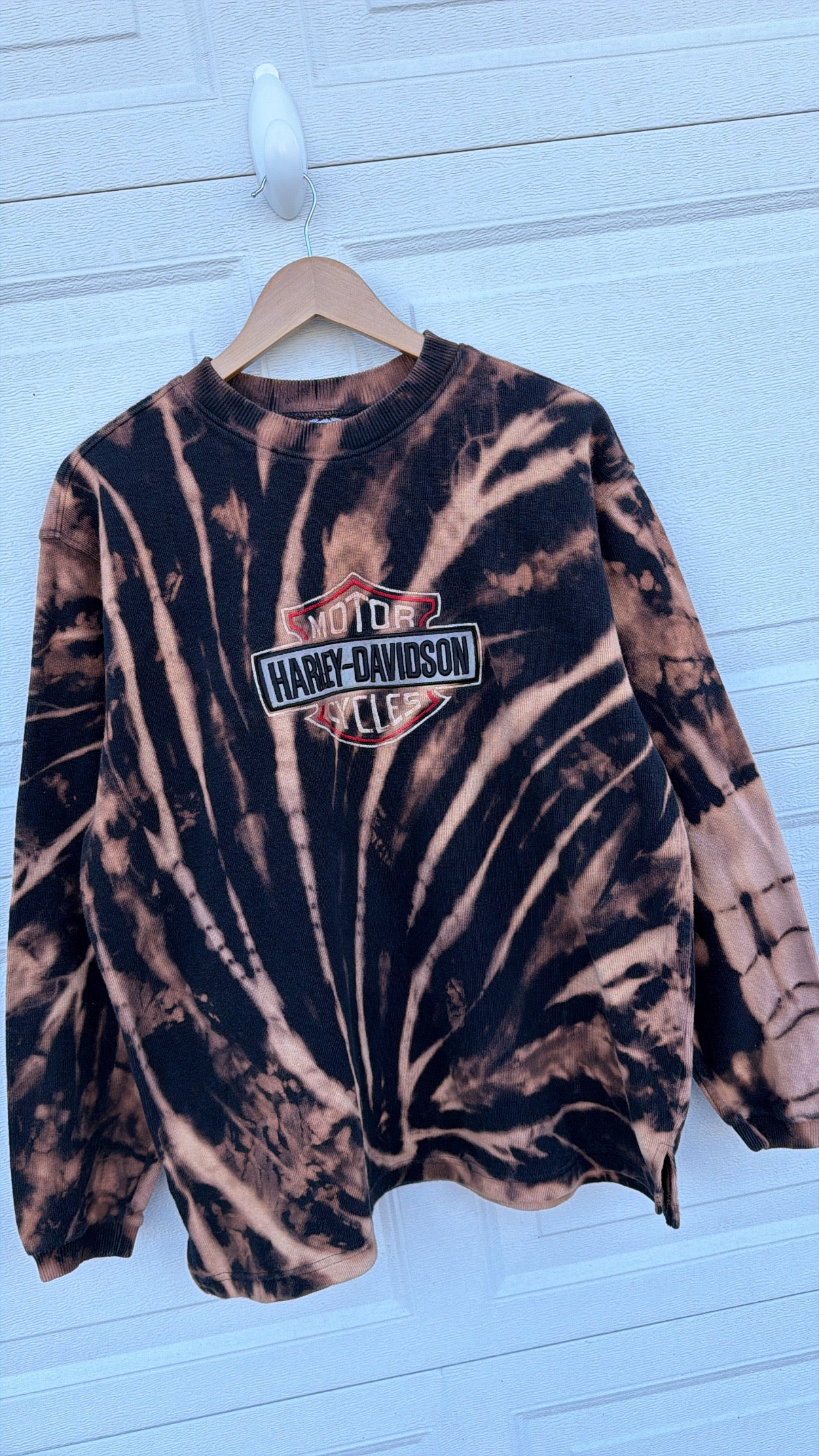 2000s Harley Embroidered Bleach Dye Crewneck - L