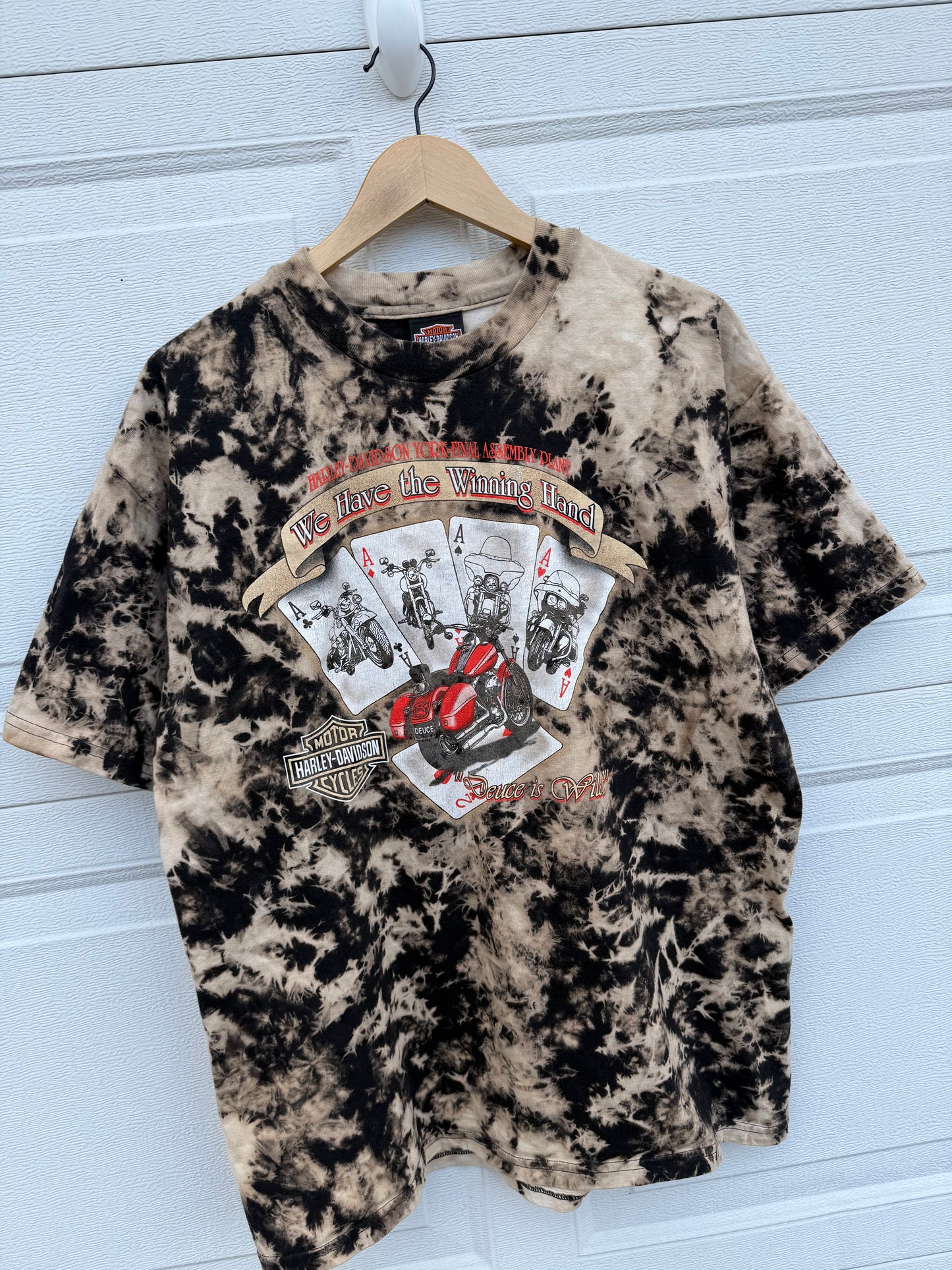 2000 Harley 'Deuce is Wild' Winning Hand Bleach Dye Tee - L