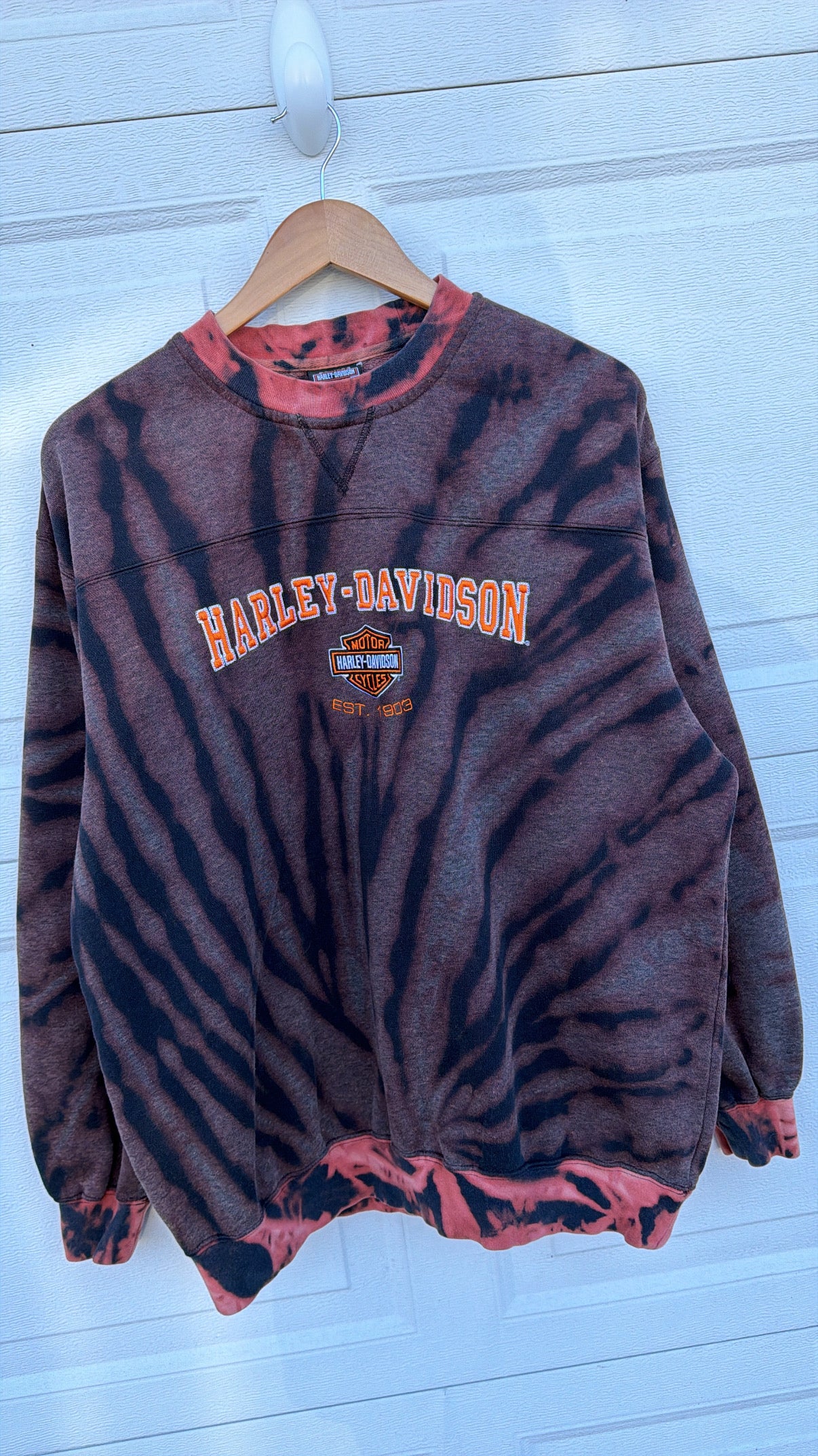 2000 Harley Embroidered Bleach Dye Crewneck - XL