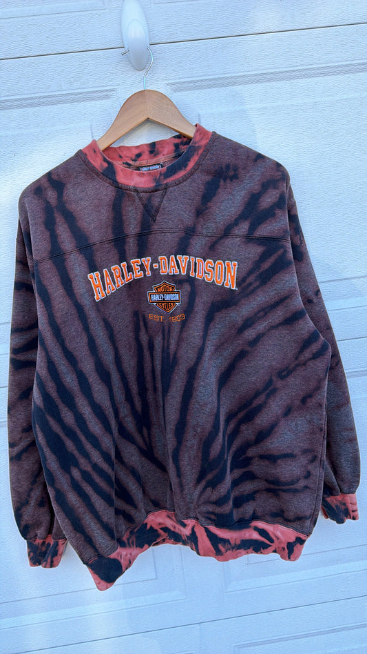 2000 Harley Embroidered Bleach Dye Crewneck - XL