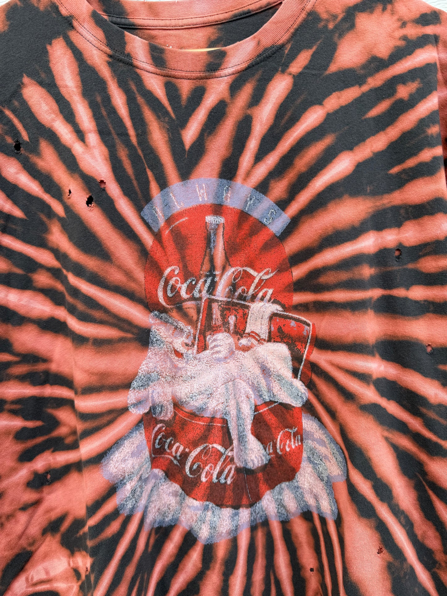 Coca-Cola Polar Bear Distressed Bleach Dye Tee - L