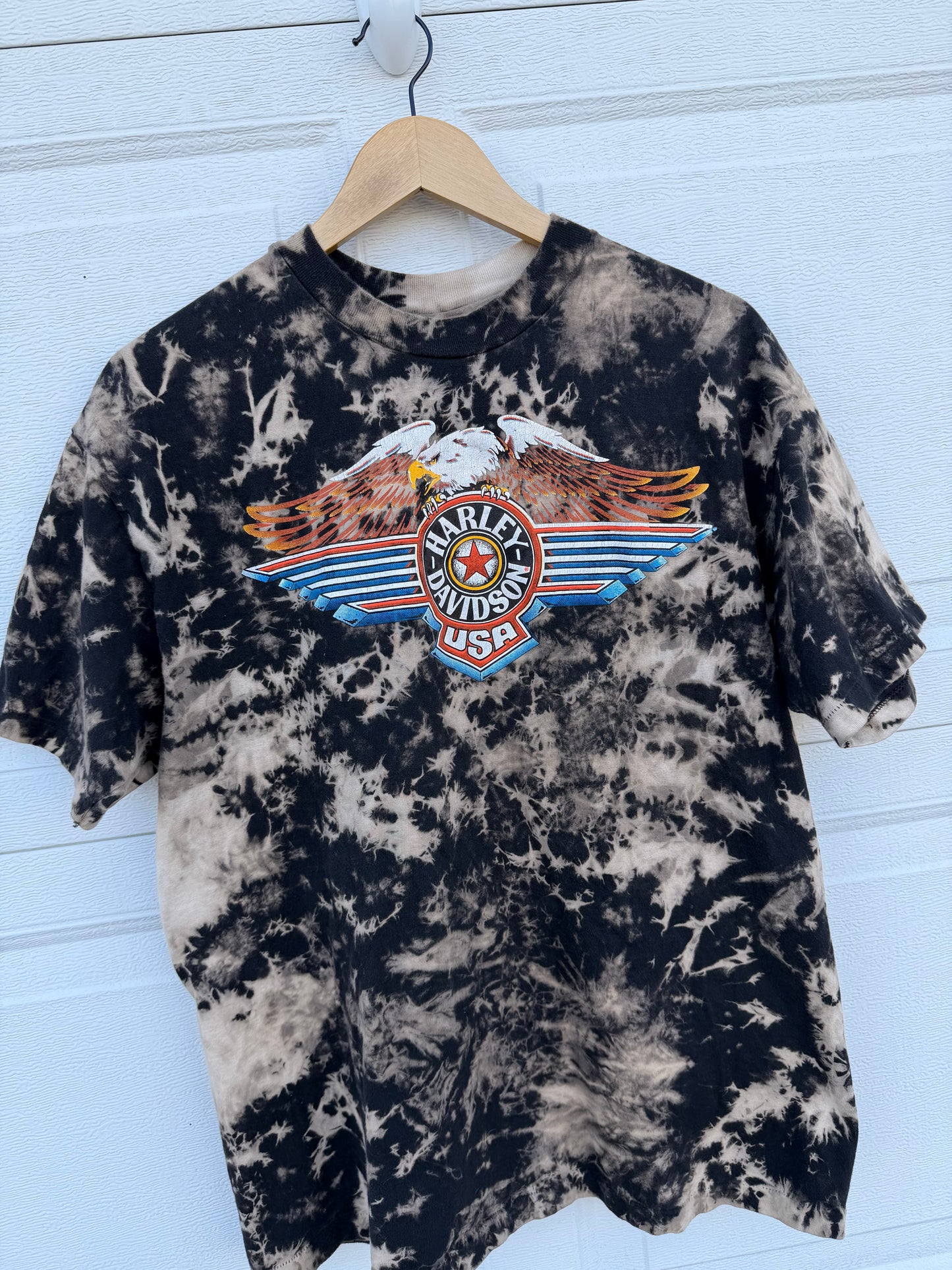 90s Harley Eagle Bleach Dye Tee - L