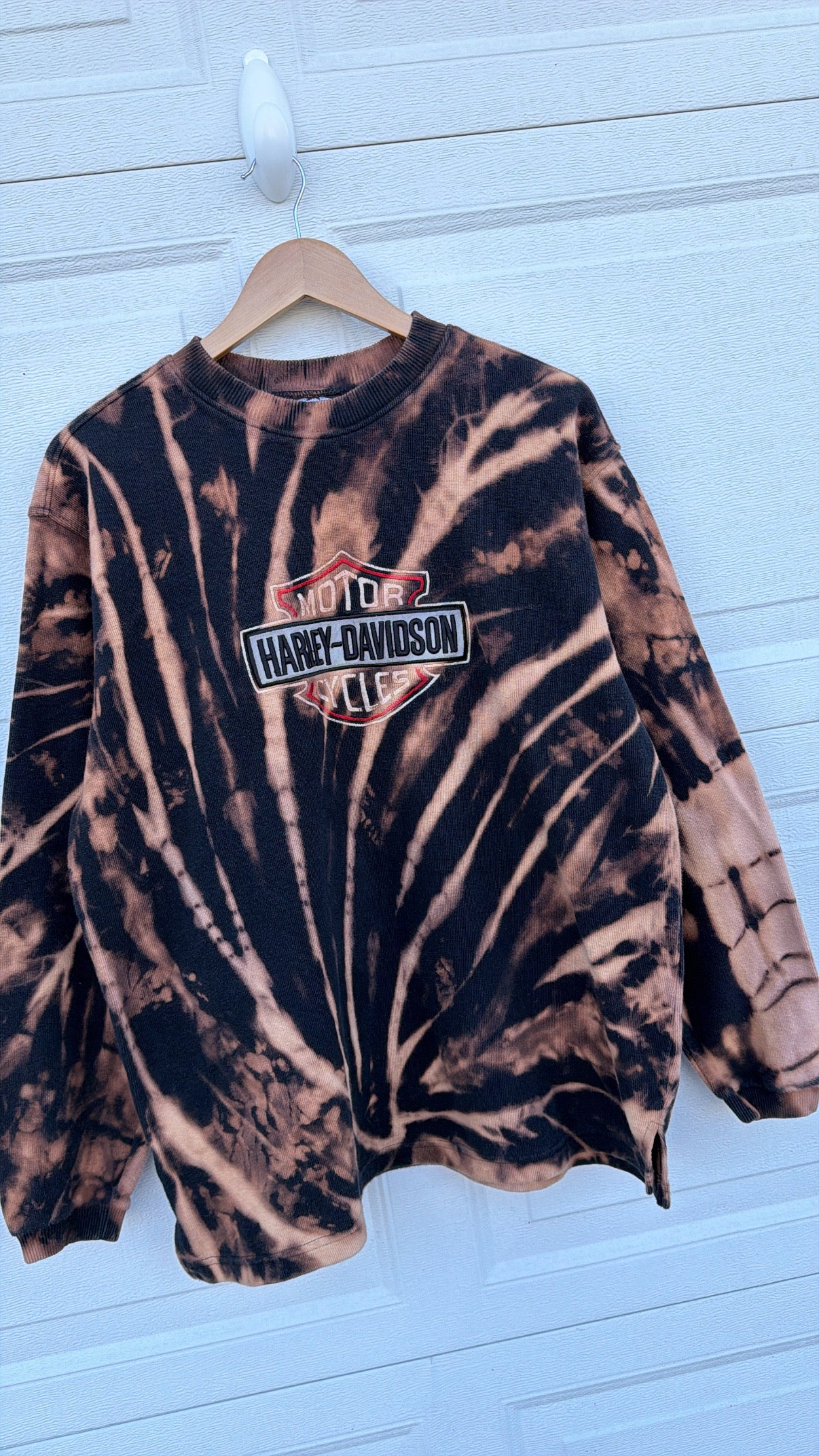 2000s Harley Embroidered Bleach Dye Crewneck - L