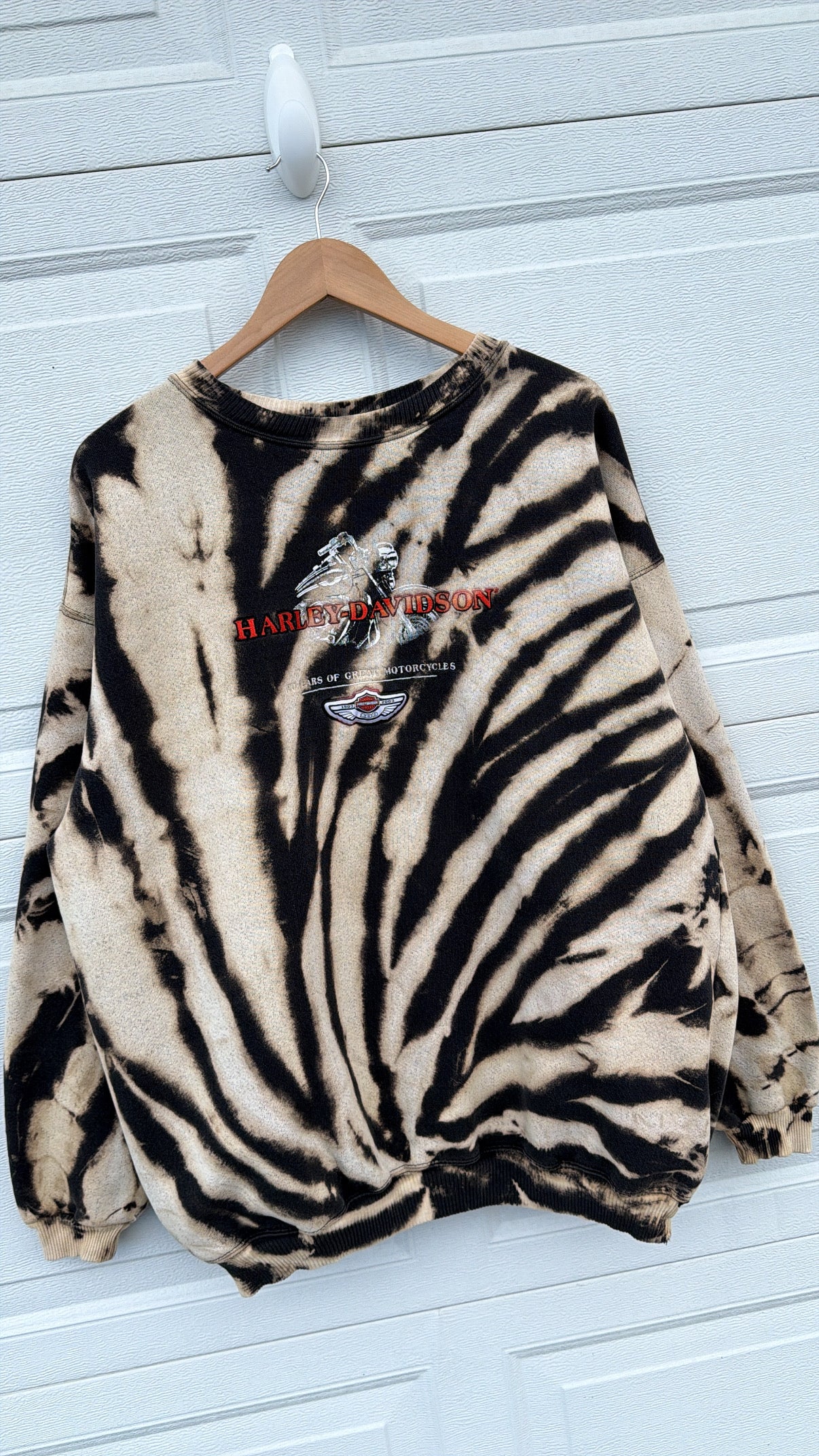 2003 Harley 100 Years Embroidered Bleach Dye Crewneck - 3XL