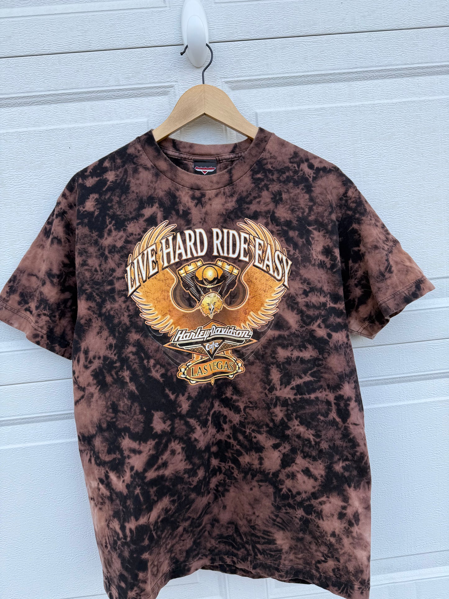 90s Harley Las Vegas Cafe Bleach Dye Tee - L