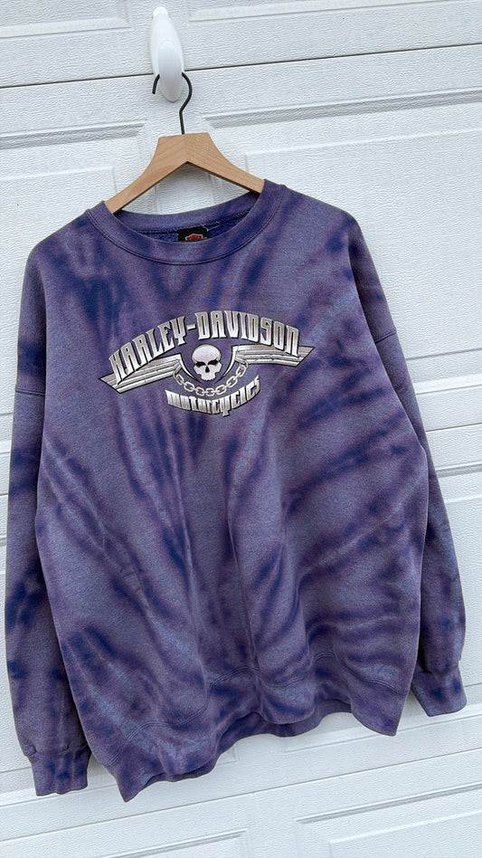 2000 Harley Skull Bleach Dye Crewneck - 3XL