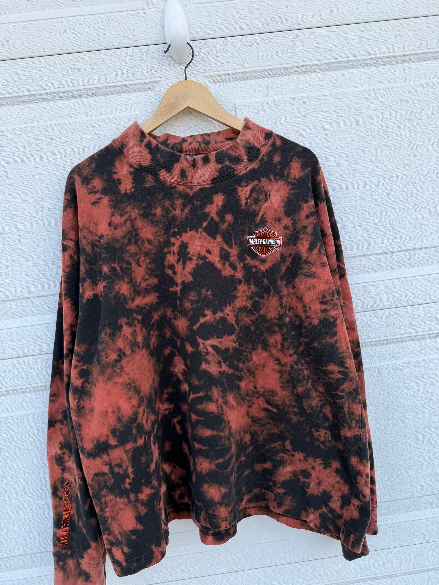 2000 Harley Mockneck Embroidered Bleach Dye Long Sleeve - 3XL