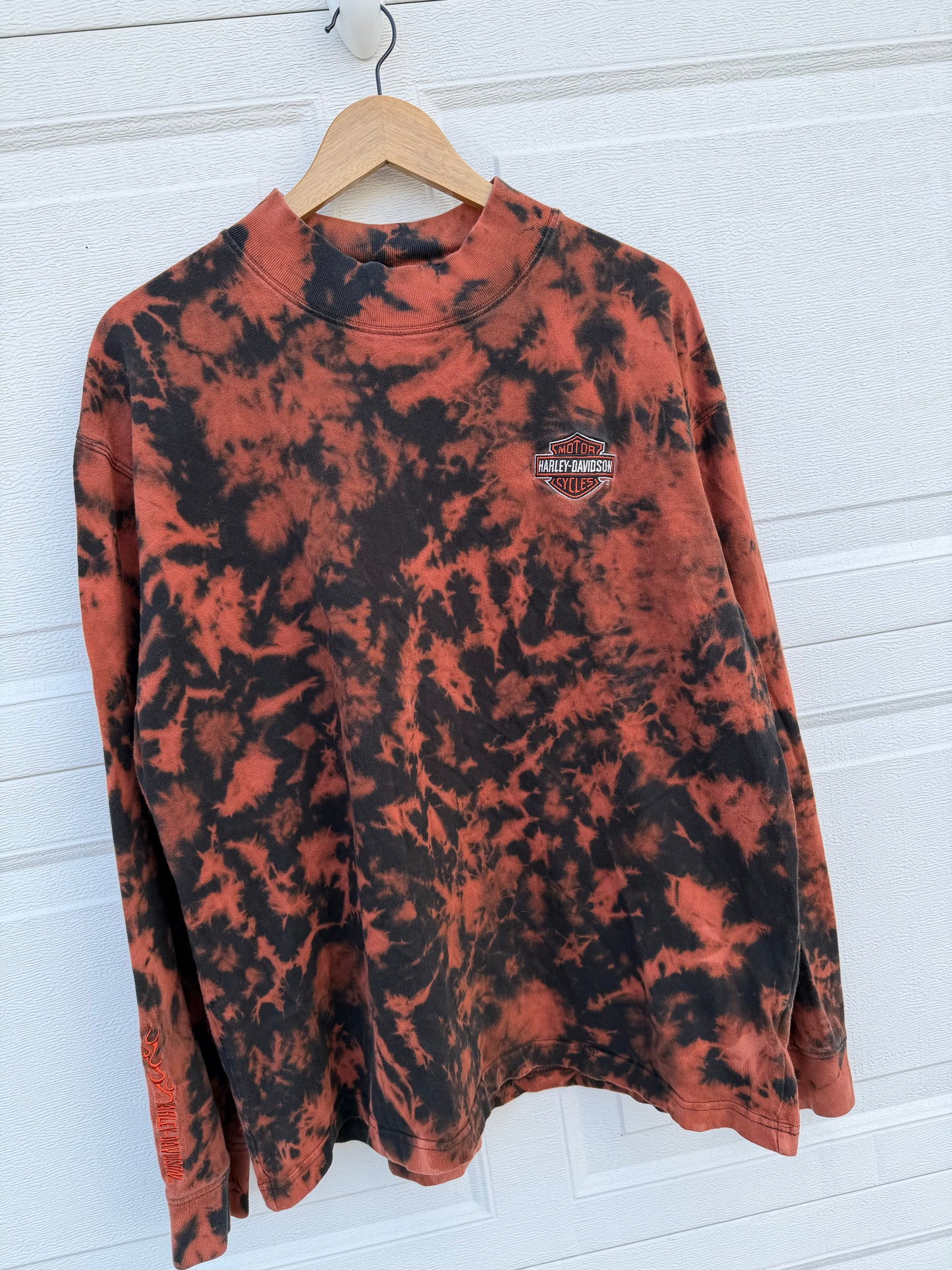 2000 Harley Mockneck Embroidered Bleach Dye Long Sleeve - XL