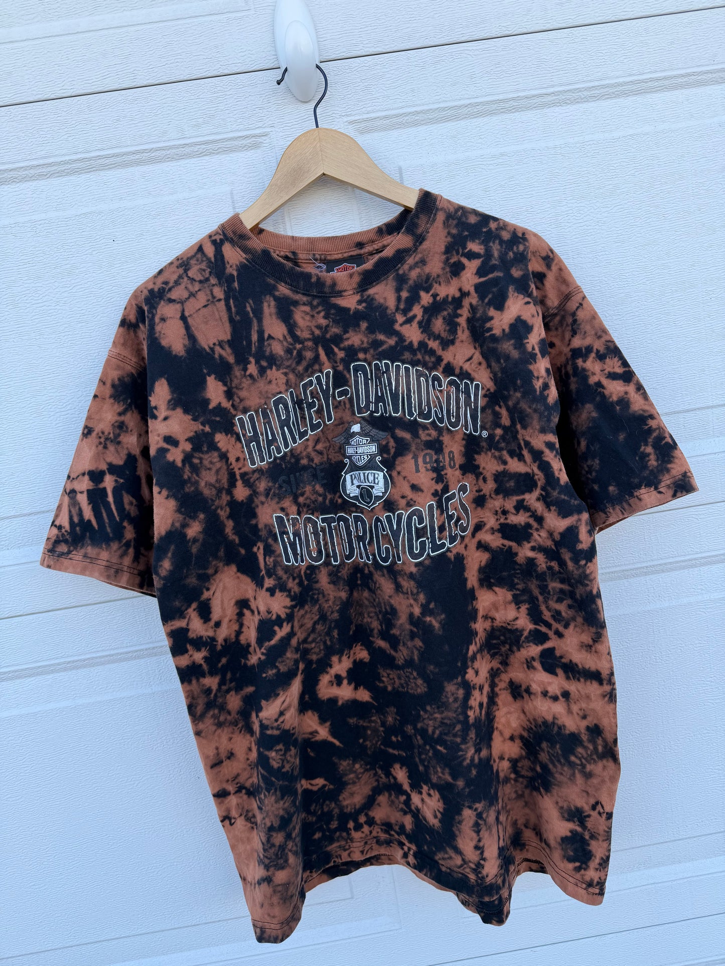 2000s Harley Police Bleach Dye Tee - XL