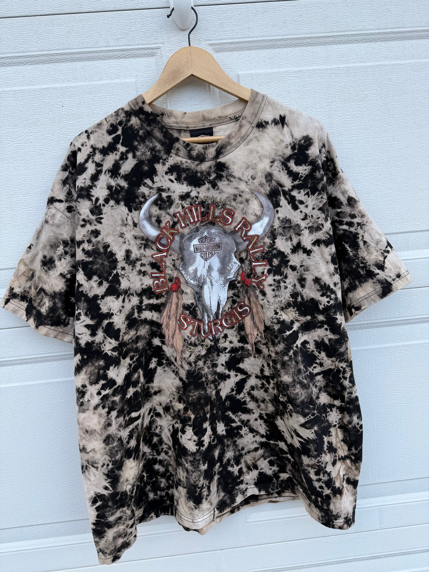 2001 Harley Black Hills Rally Sturgis Bleach Dye Tee - XXL
