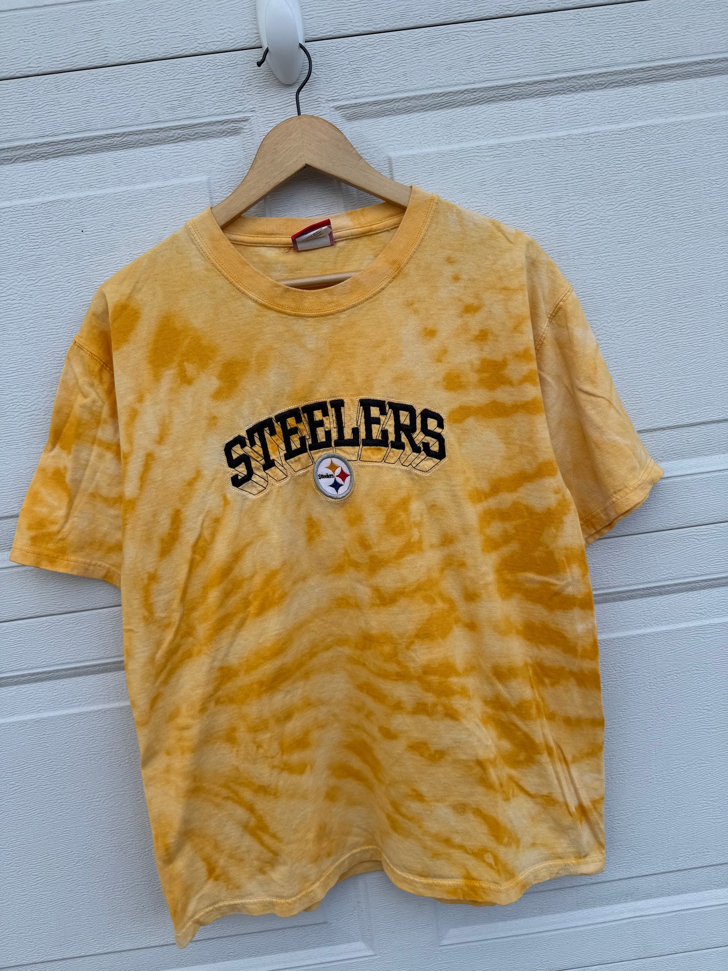 2000s Steelers Embroidered Bleach Dye Tee - L