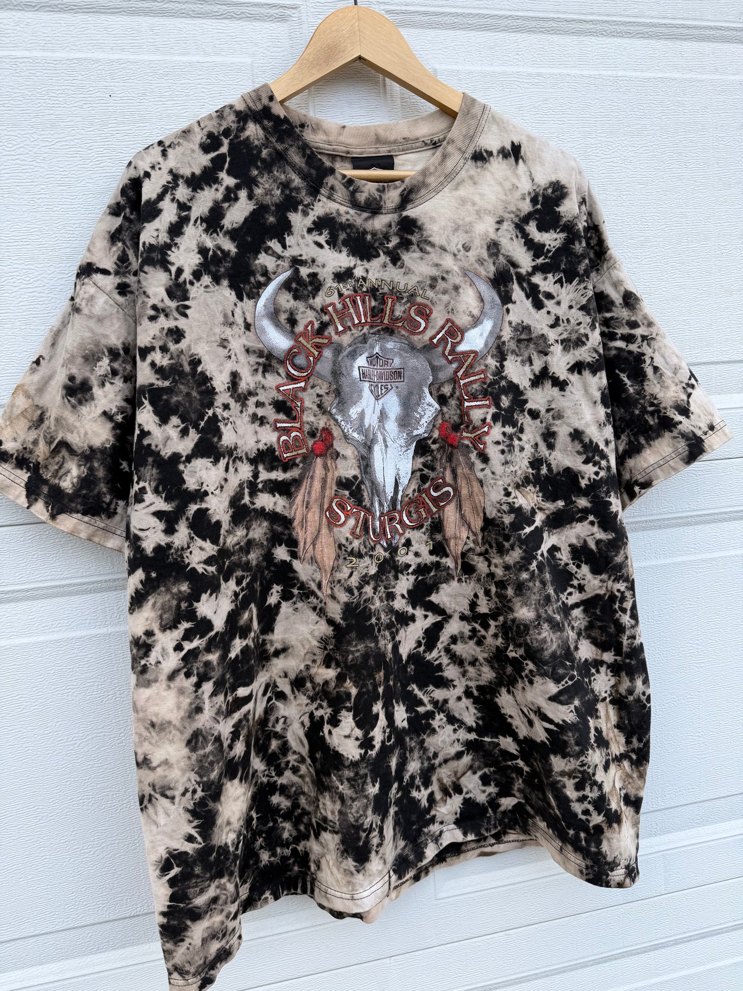 2001 Harley Black Hills Rally Sturgis Bleach Dye Tee - XXL