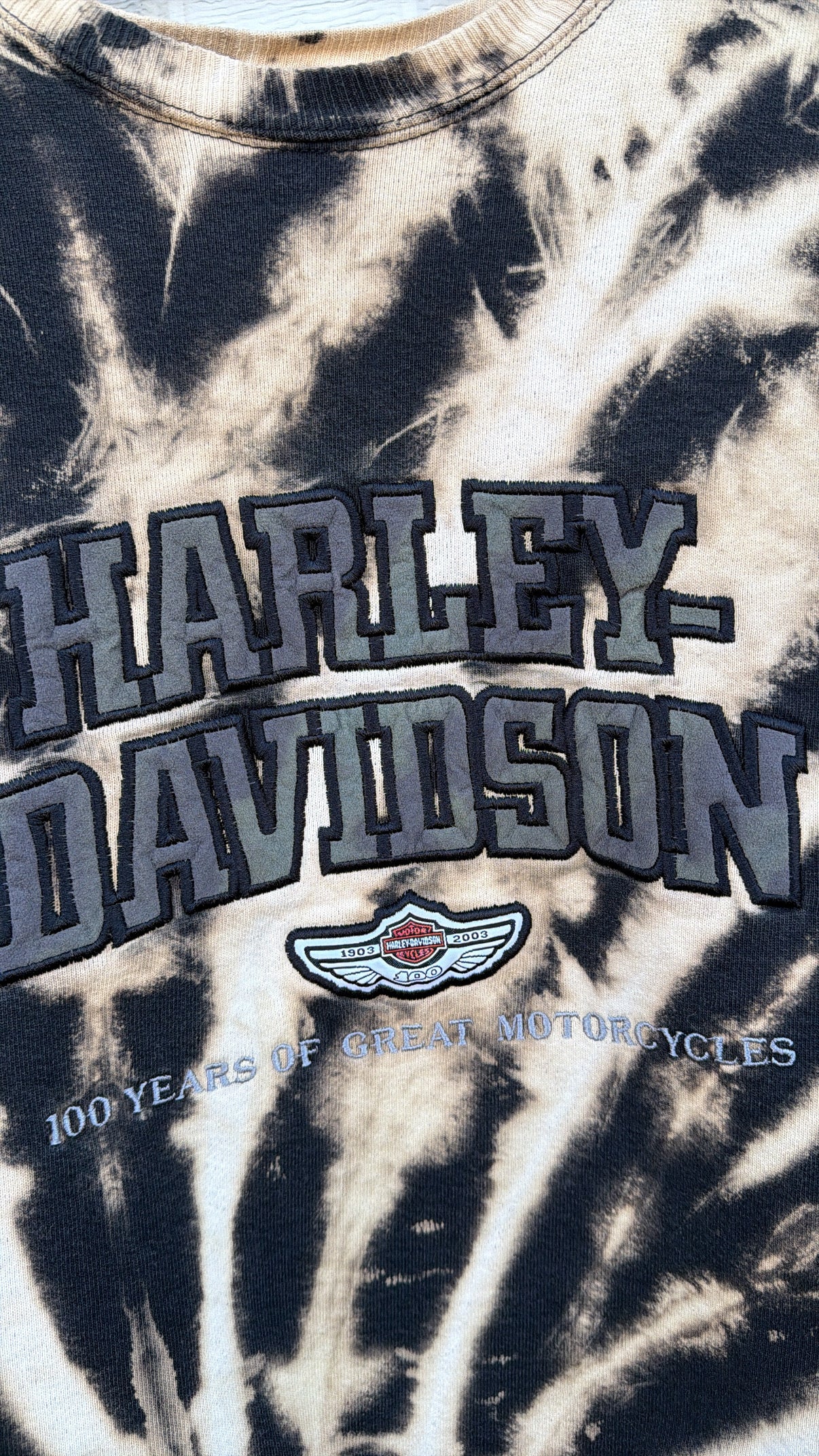 2003 Harley Embroidered Bleach Dye Crewneck - S