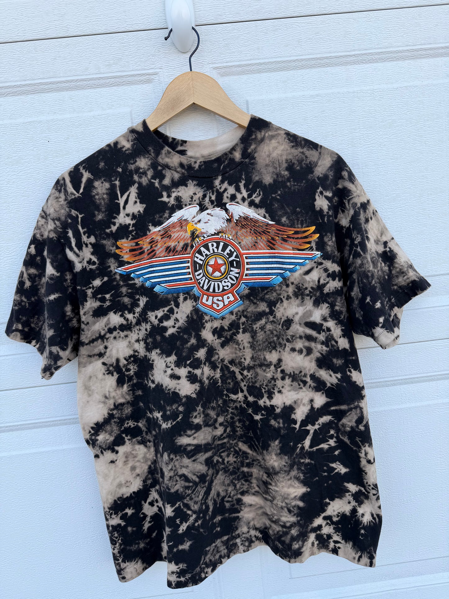 90s Harley Eagle Bleach Dye Tee - L