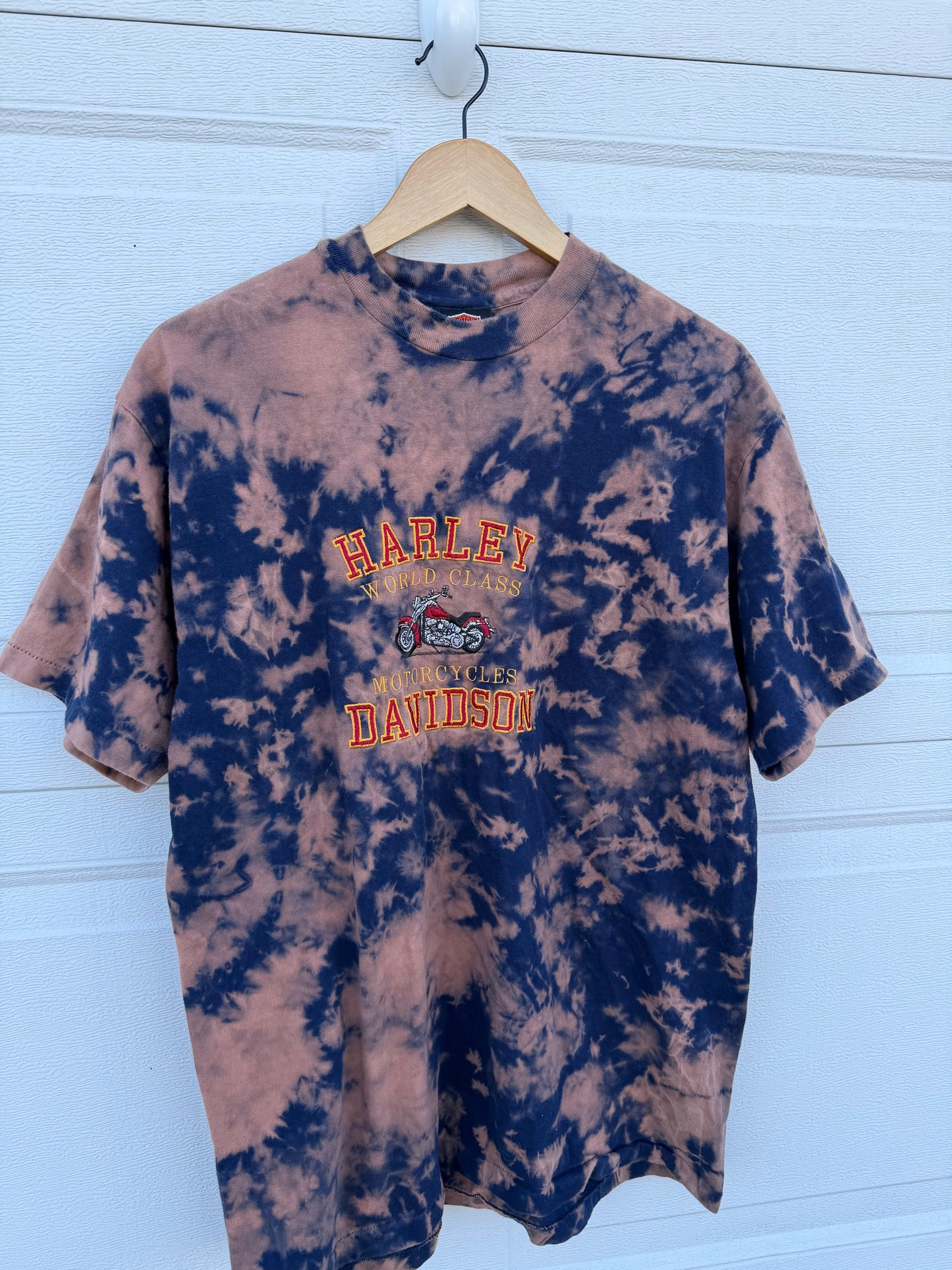 90s Harley Embroidered Bleach Dye Tee - L (Oversized)