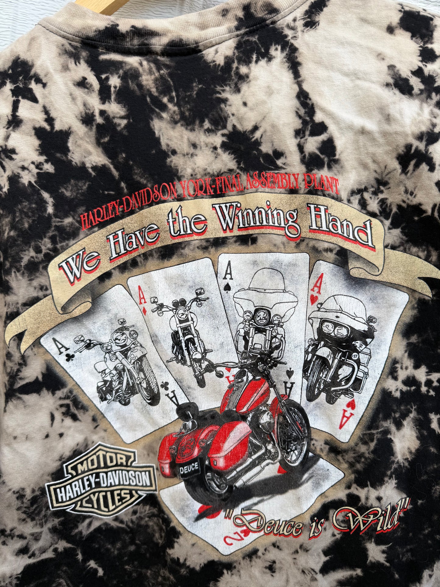 2000 Harley 'Deuce is Wild' Winning Hand Pocket Bleach Dye Tee - L