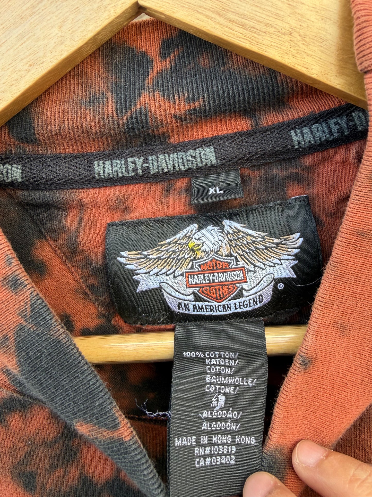 2000 Harley Mockneck Embroidered Bleach Dye Long Sleeve - XL
